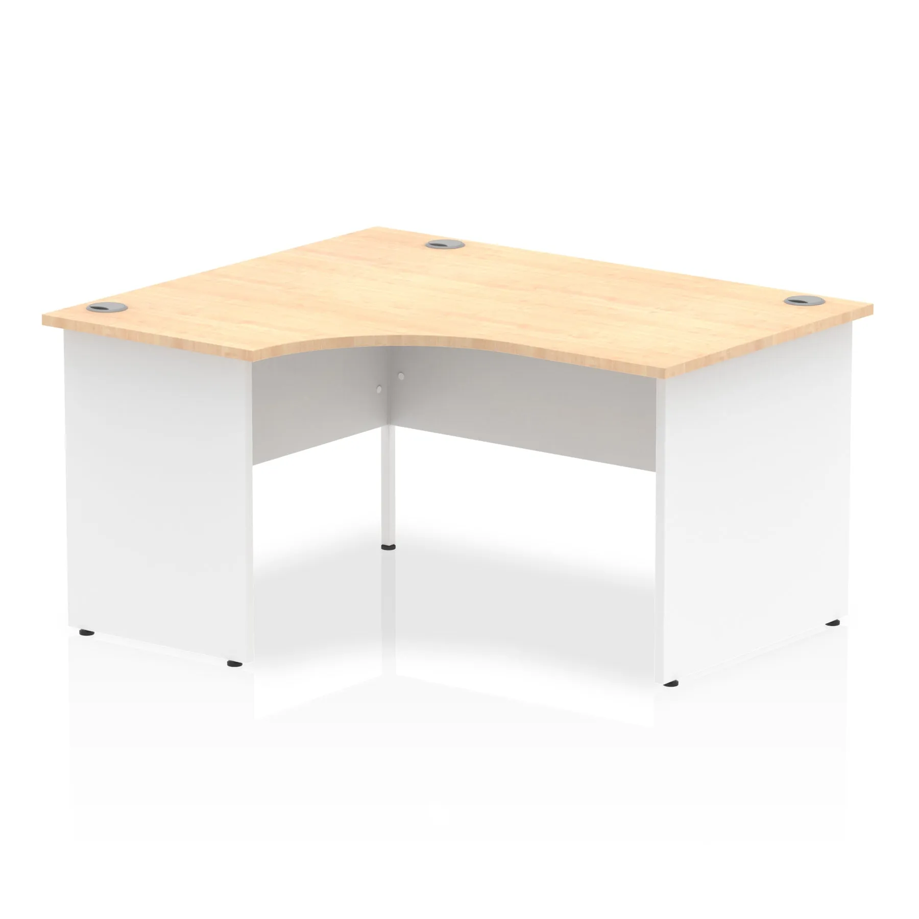 Impulse 1400mm Left Crescent Corner Desk - Panel End Leg, MFC Material, 1400x1200 Top, White & Matching Frame, Self-Assembly, 5-Year Guarantee