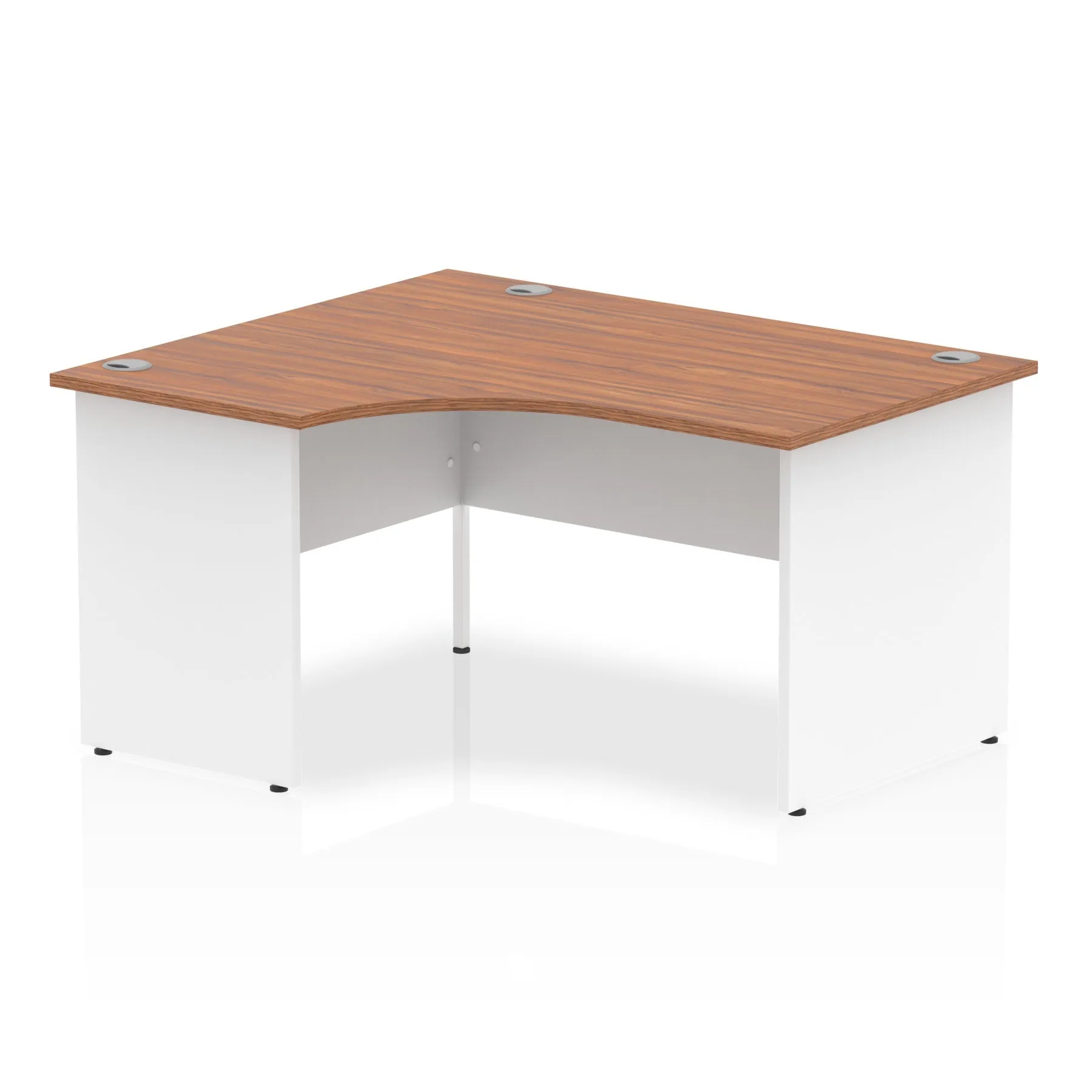 Impulse 1400mm Left Crescent Corner Desk - Panel End Leg, MFC Material, 1400x1200 Top, White & Matching Frame, Self-Assembly, 5-Year Guarantee