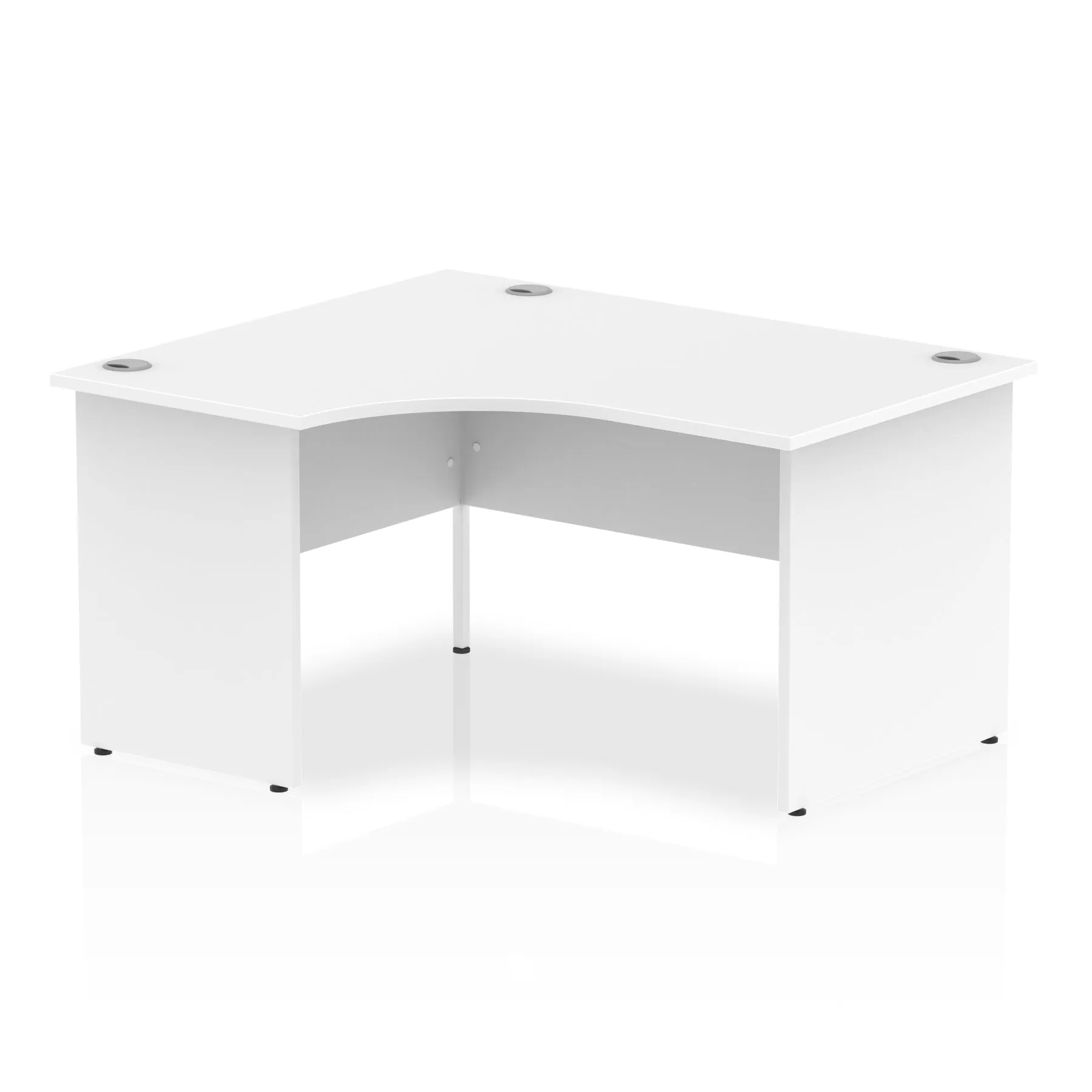 Impulse 1400mm Left Crescent Corner Desk - Panel End Leg, MFC Material, 1400x1200 Top, White & Matching Frame, Self-Assembly, 5-Year Guarantee