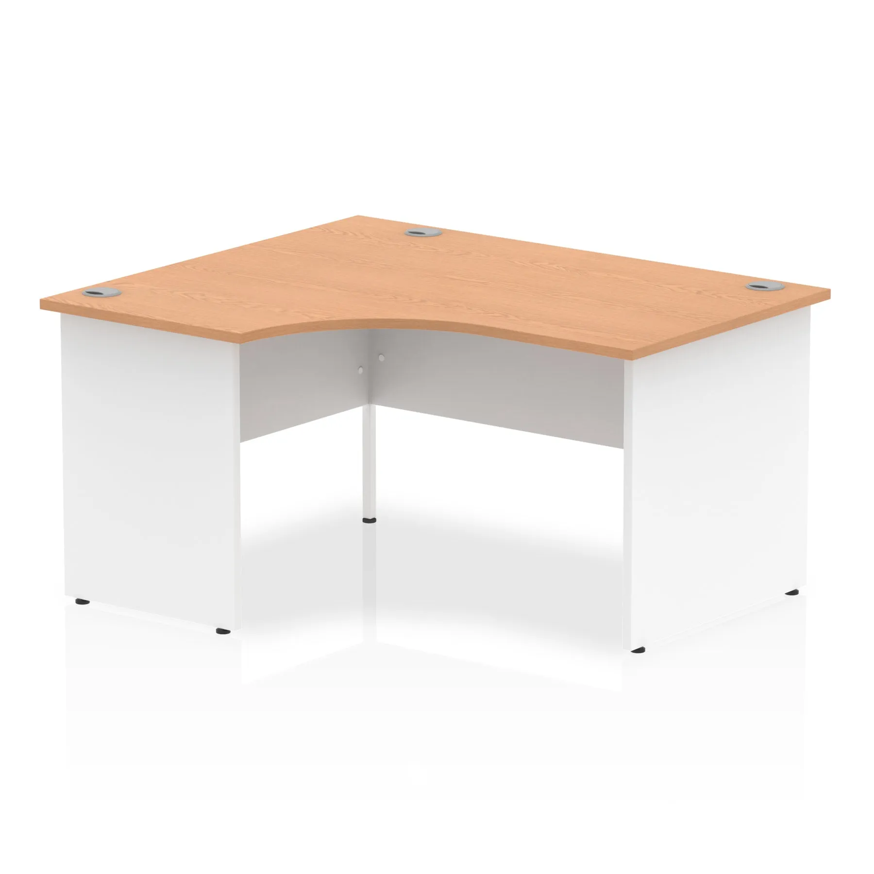 Impulse 1400mm Left Crescent Corner Desk - Panel End Leg, MFC Material, 1400x1200 Top, White & Matching Frame, Self-Assembly, 5-Year Guarantee