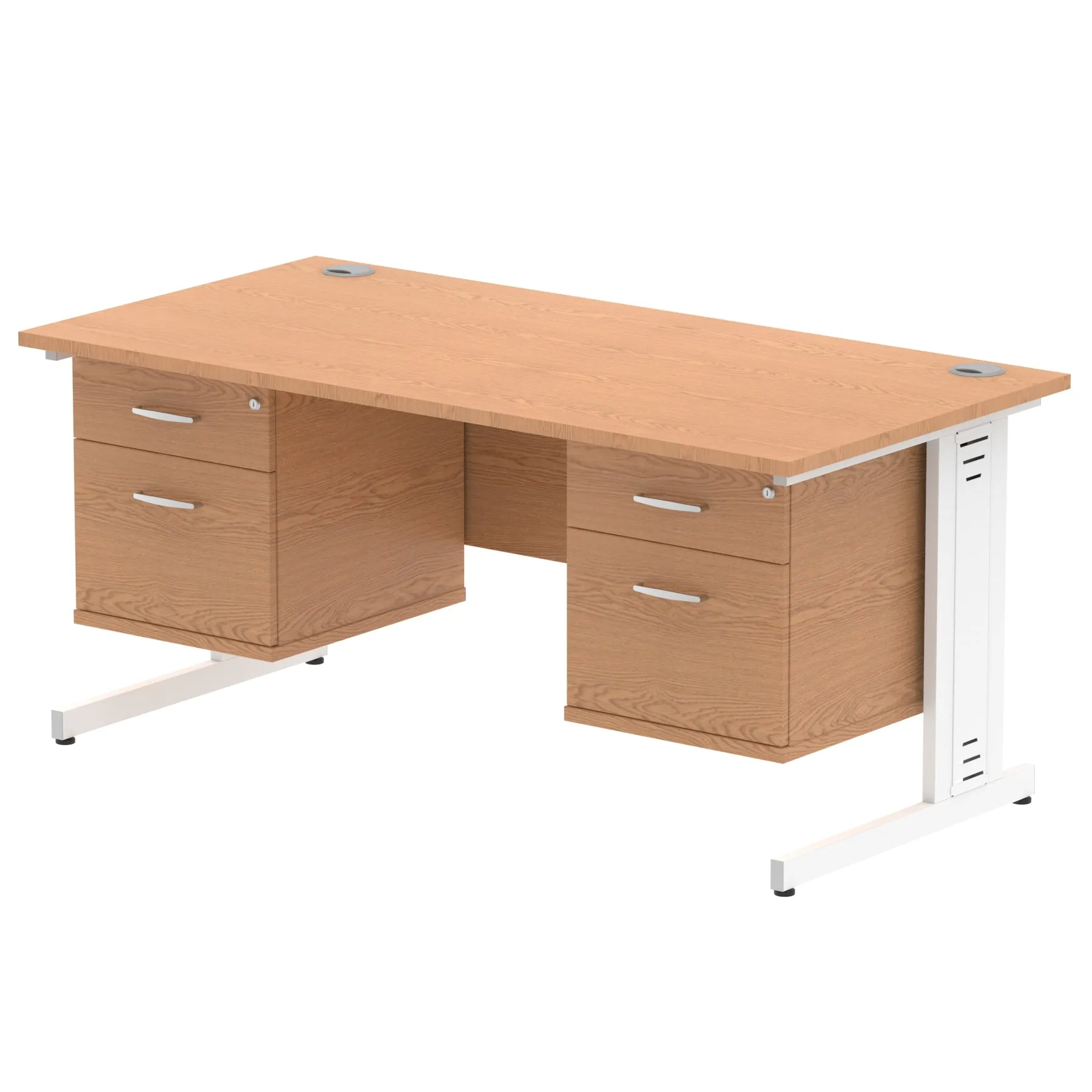 Impulse 1600mm Cable Managed Straight Desk w/ Fixed Pedestal - MFC Rectangular, 5-Year Guarantee, Self-Assembly, 2/3 Lockable Drawers