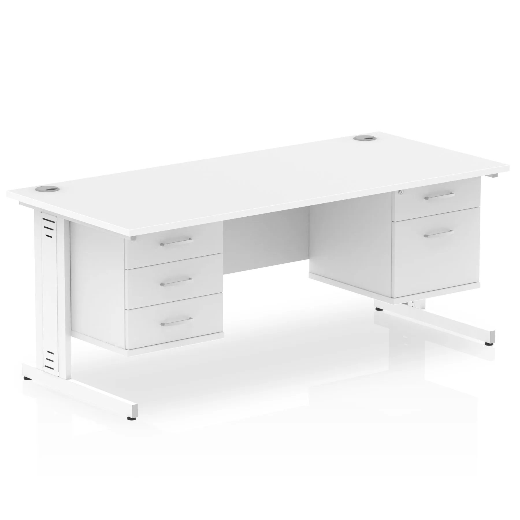 Impulse 1600mm Cable Managed Straight Desk w/ Fixed Pedestal - MFC Rectangular, 5-Year Guarantee, Self-Assembly, 2/3 Lockable Drawers
