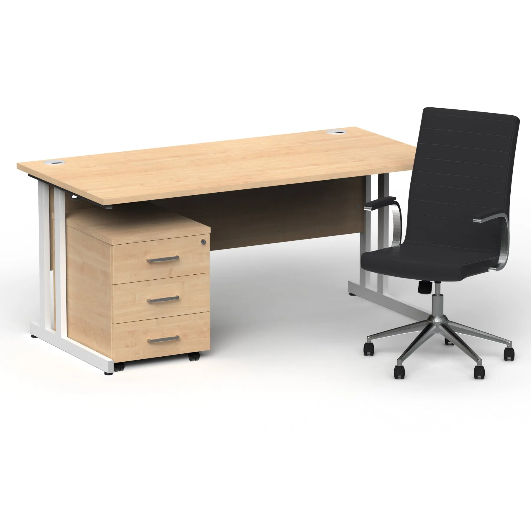 Impulse 1600mm Cantilever Straight Desk & Mobile Pedestal with Ezra Black Executive Chair - 5-Year Furniture Guarantee, 2-Year Seating Guarantee