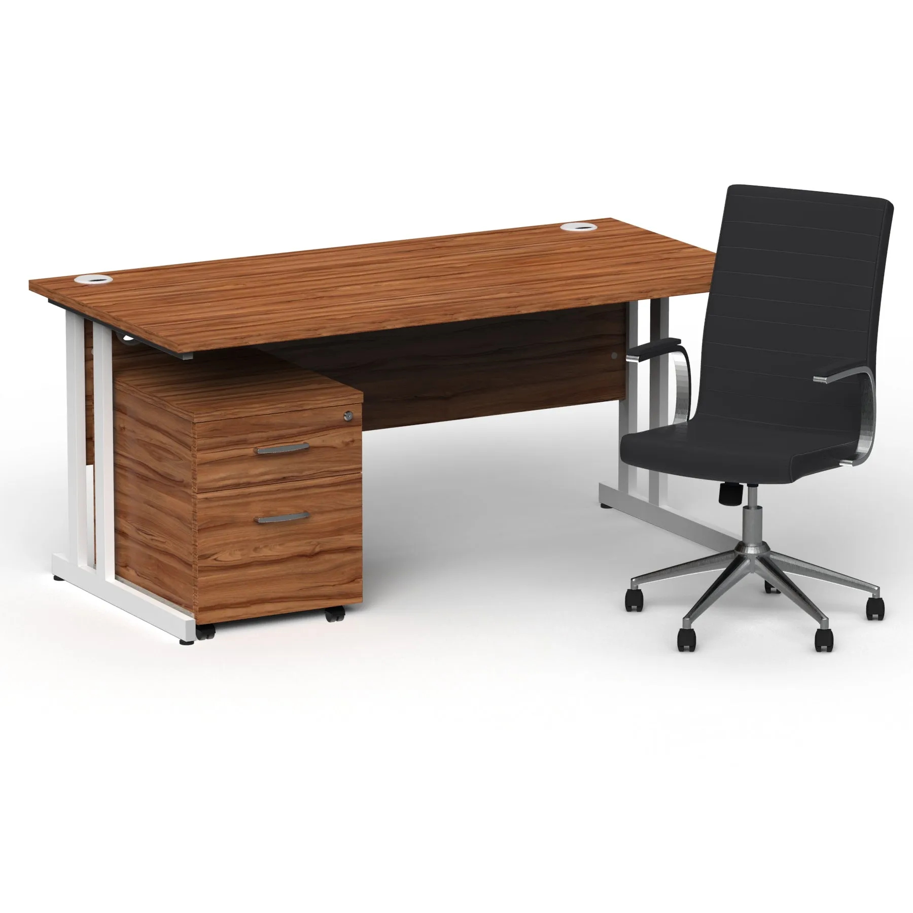 Impulse 1600mm Cantilever Straight Desk & Mobile Pedestal with Ezra Black Executive Chair - 5-Year Furniture Guarantee, 2-Year Seating Guarantee