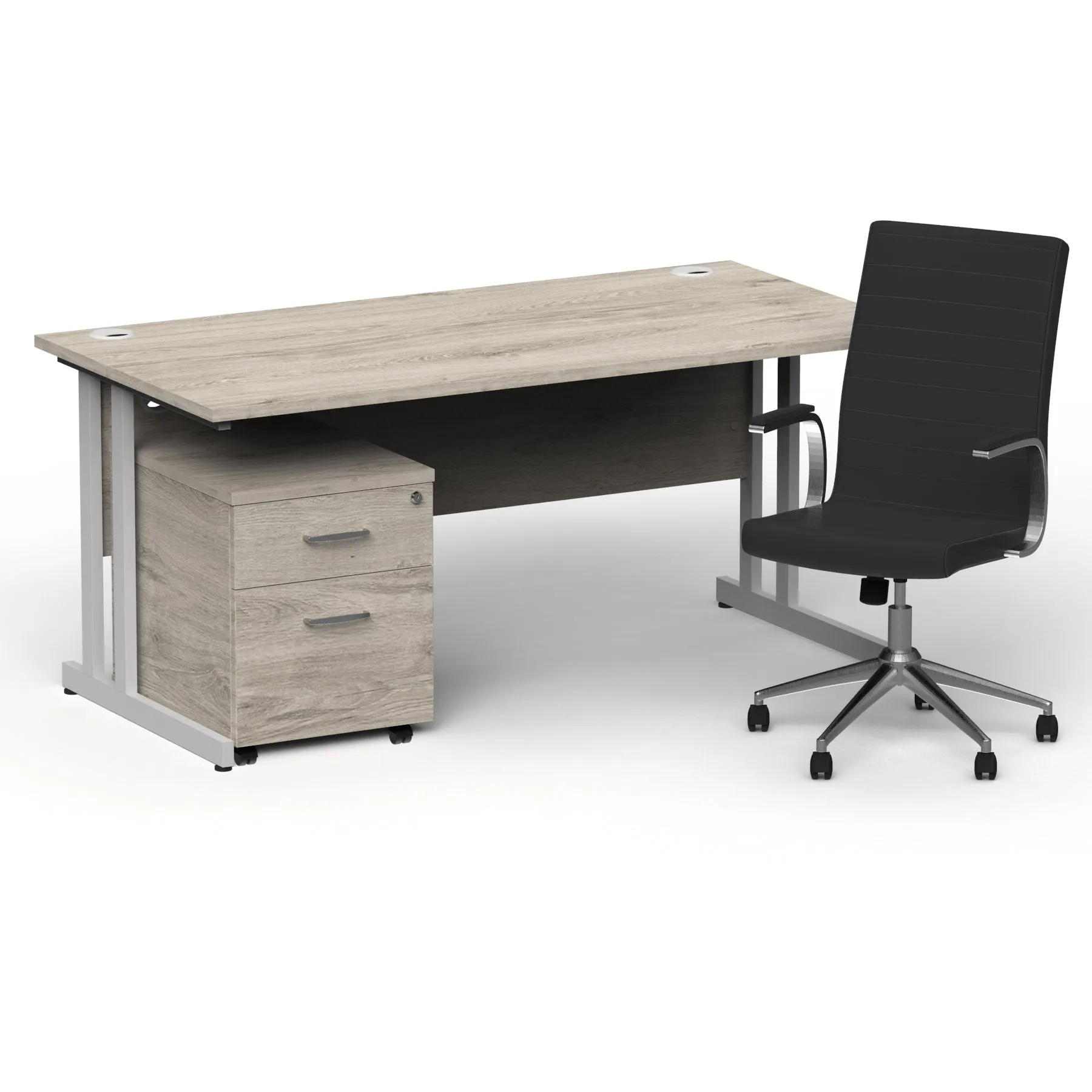 Impulse 1600mm Cantilever Straight Desk & Mobile Pedestal with Ezra Black Executive Chair - 5-Year Furniture Guarantee, 2-Year Seating Guarantee