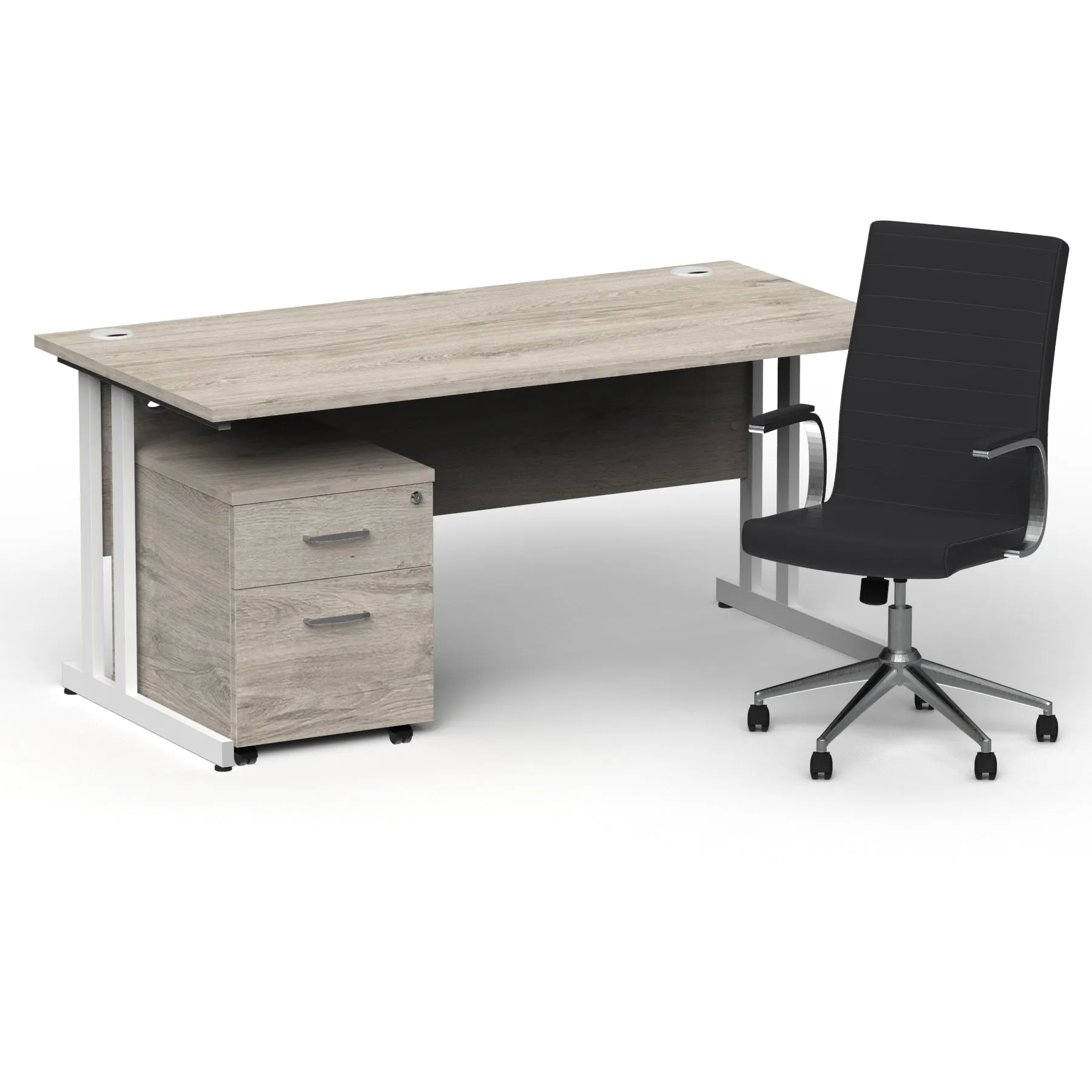 Impulse 1600mm Cantilever Straight Desk & Mobile Pedestal with Ezra Black Executive Chair - 5-Year Furniture Guarantee, 2-Year Seating Guarantee