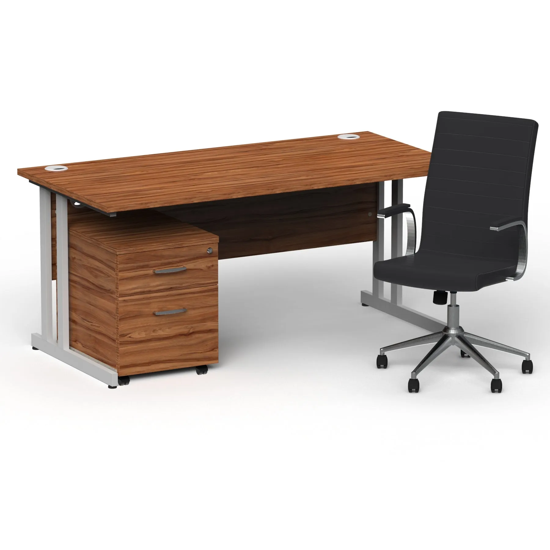 Impulse 1600mm Cantilever Straight Desk & Mobile Pedestal with Ezra Black Executive Chair - 5-Year Furniture Guarantee, 2-Year Seating Guarantee