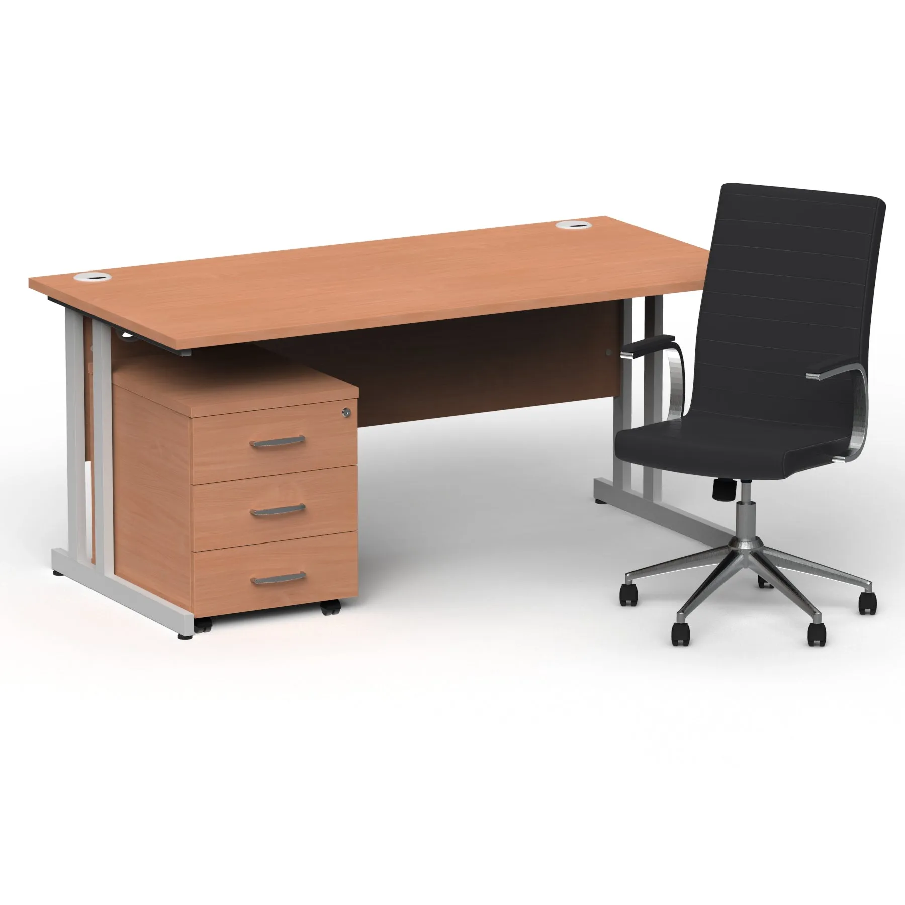 Impulse 1600mm Cantilever Straight Desk & Mobile Pedestal with Ezra Black Executive Chair - 5-Year Furniture Guarantee, 2-Year Seating Guarantee