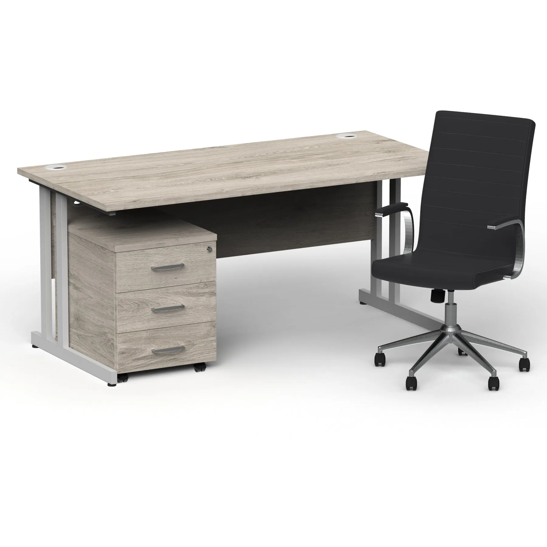 Impulse 1600mm Cantilever Straight Desk & Mobile Pedestal with Ezra Black Executive Chair - 5-Year Furniture Guarantee, 2-Year Seating Guarantee