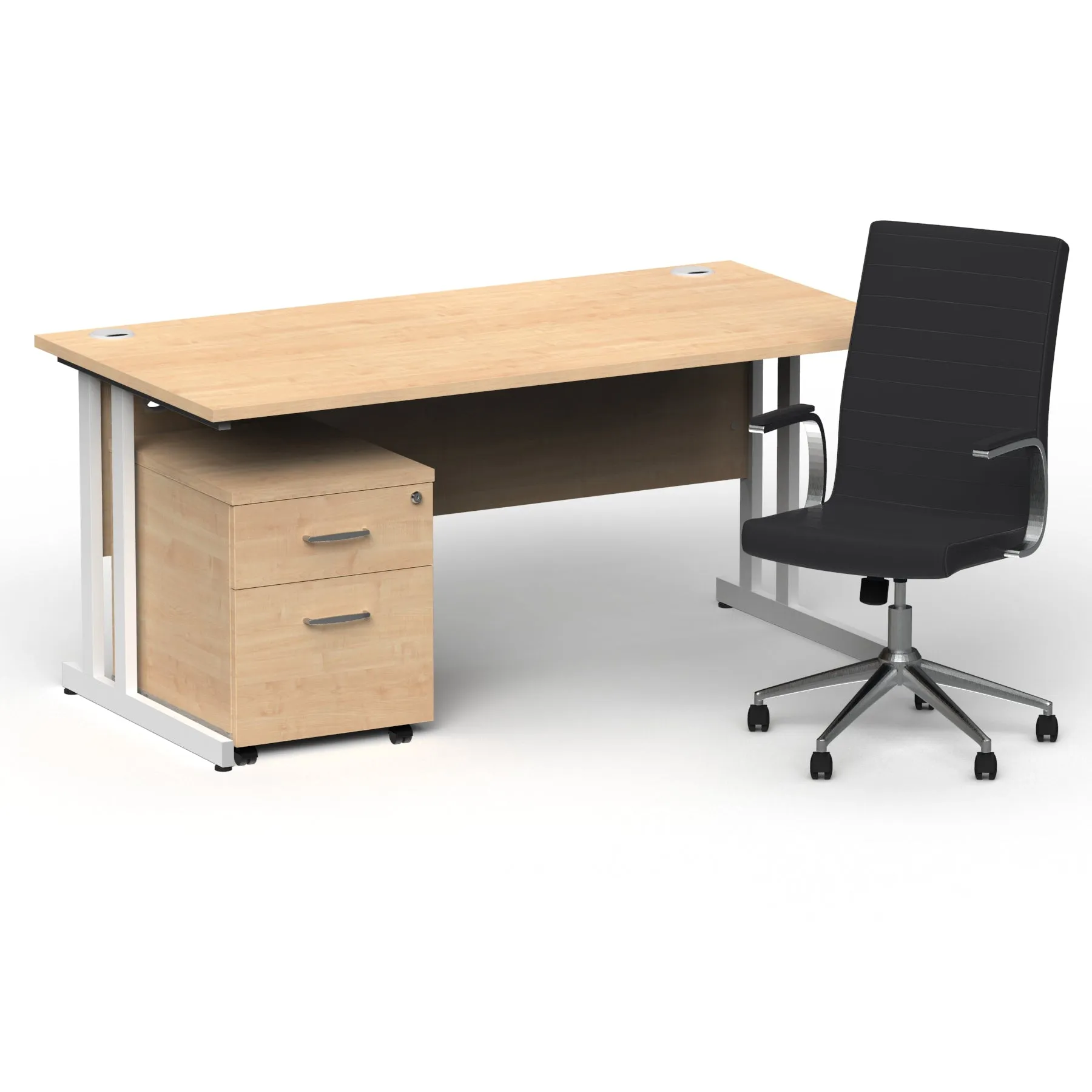 Impulse 1600mm Cantilever Straight Desk & Mobile Pedestal with Ezra Black Executive Chair - 5-Year Furniture Guarantee, 2-Year Seating Guarantee