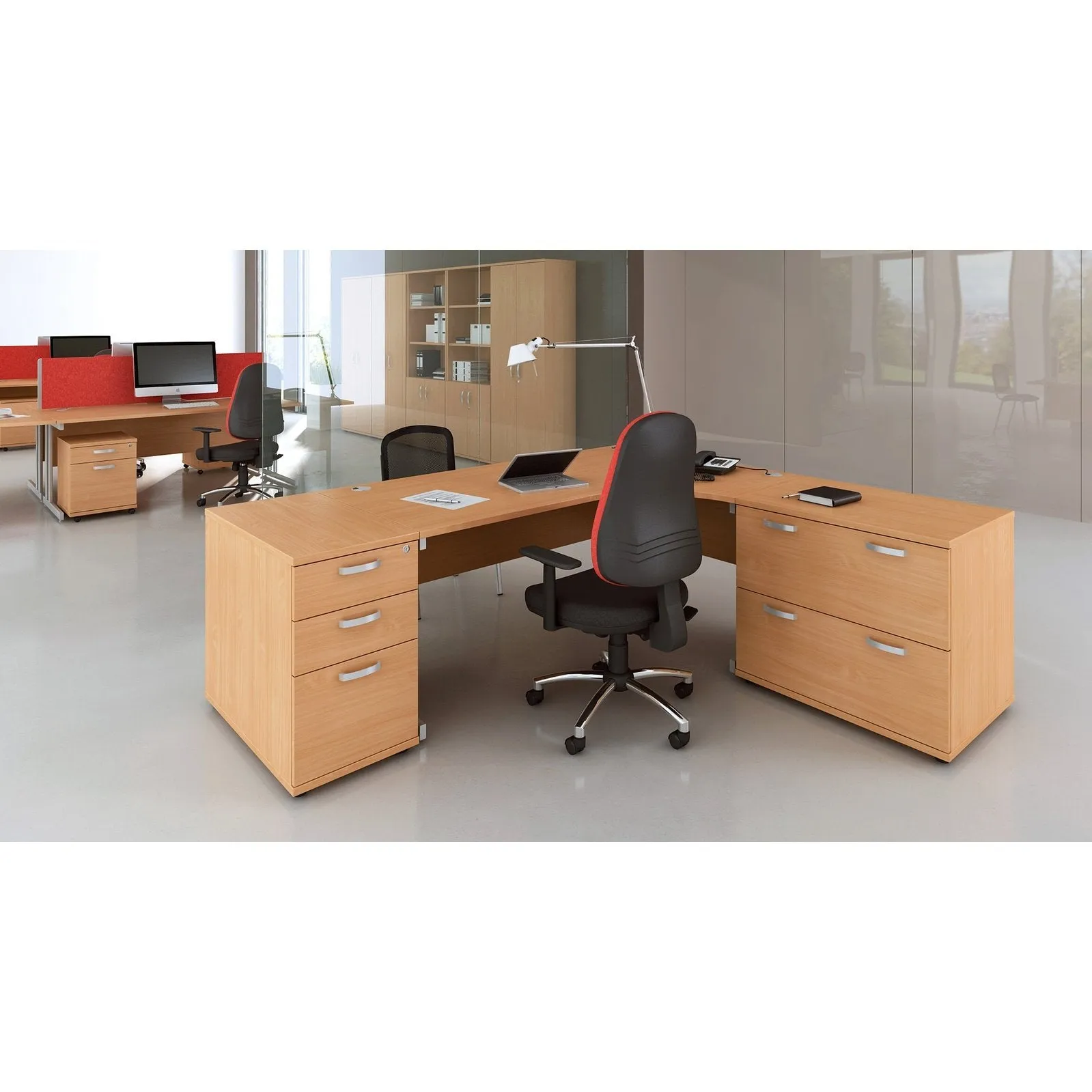 Impulse 1600mm Left Crescent Desk Cantilever Leg - MFC Material, Corner Shape, 1600x1200 Top, Silver/White/Black Frame, 5-Year Guarantee