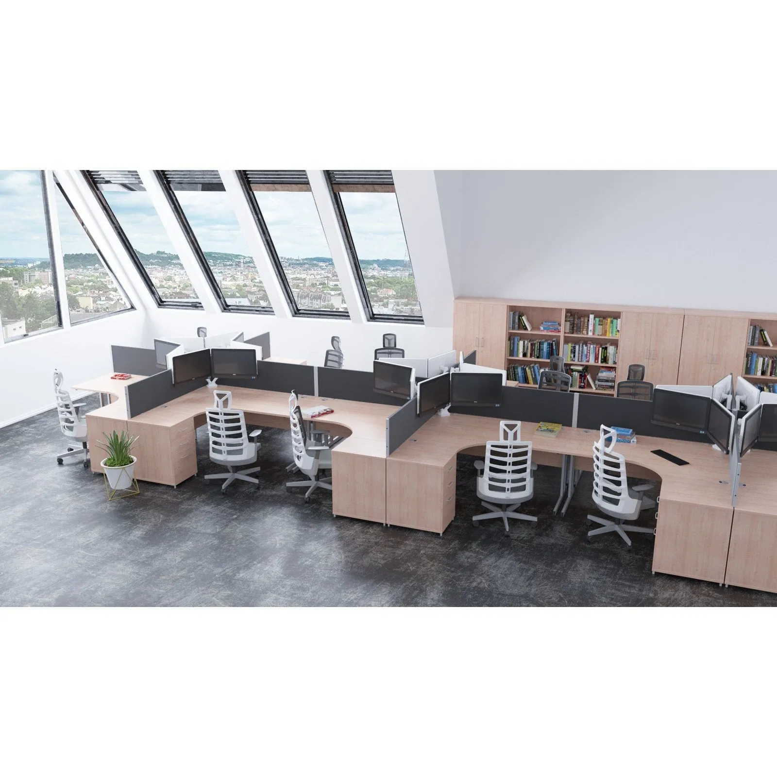 Impulse 1600mm Left Crescent Desk Cantilever Leg - MFC Material, Corner Shape, 1600x1200 Top, Silver/White/Black Frame, 5-Year Guarantee