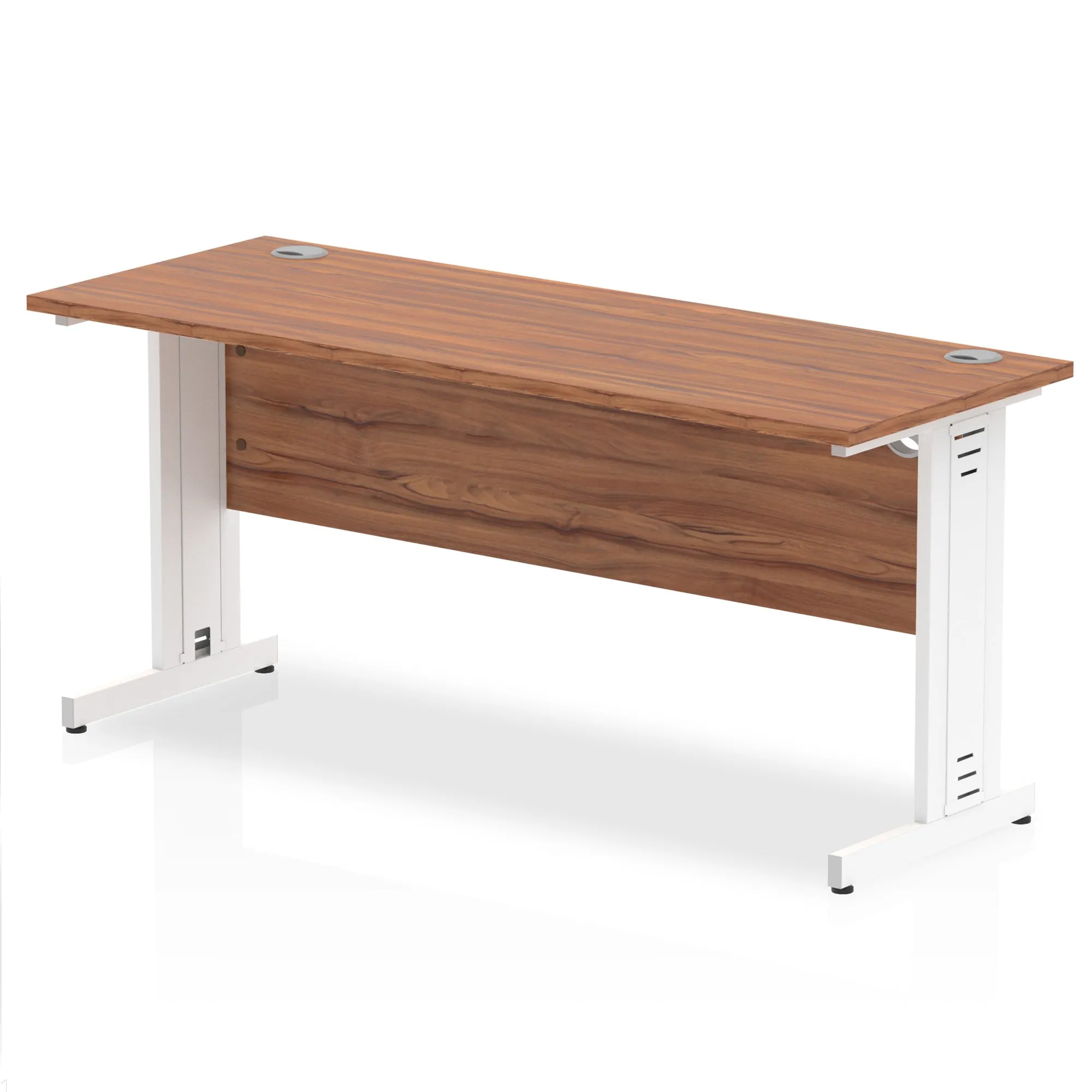 Impulse 1600mm Slimline Desk with Cable Managed Leg - MFC Rectangular Table, Self-Assembly, 5-Year Guarantee, Silver/White Frame