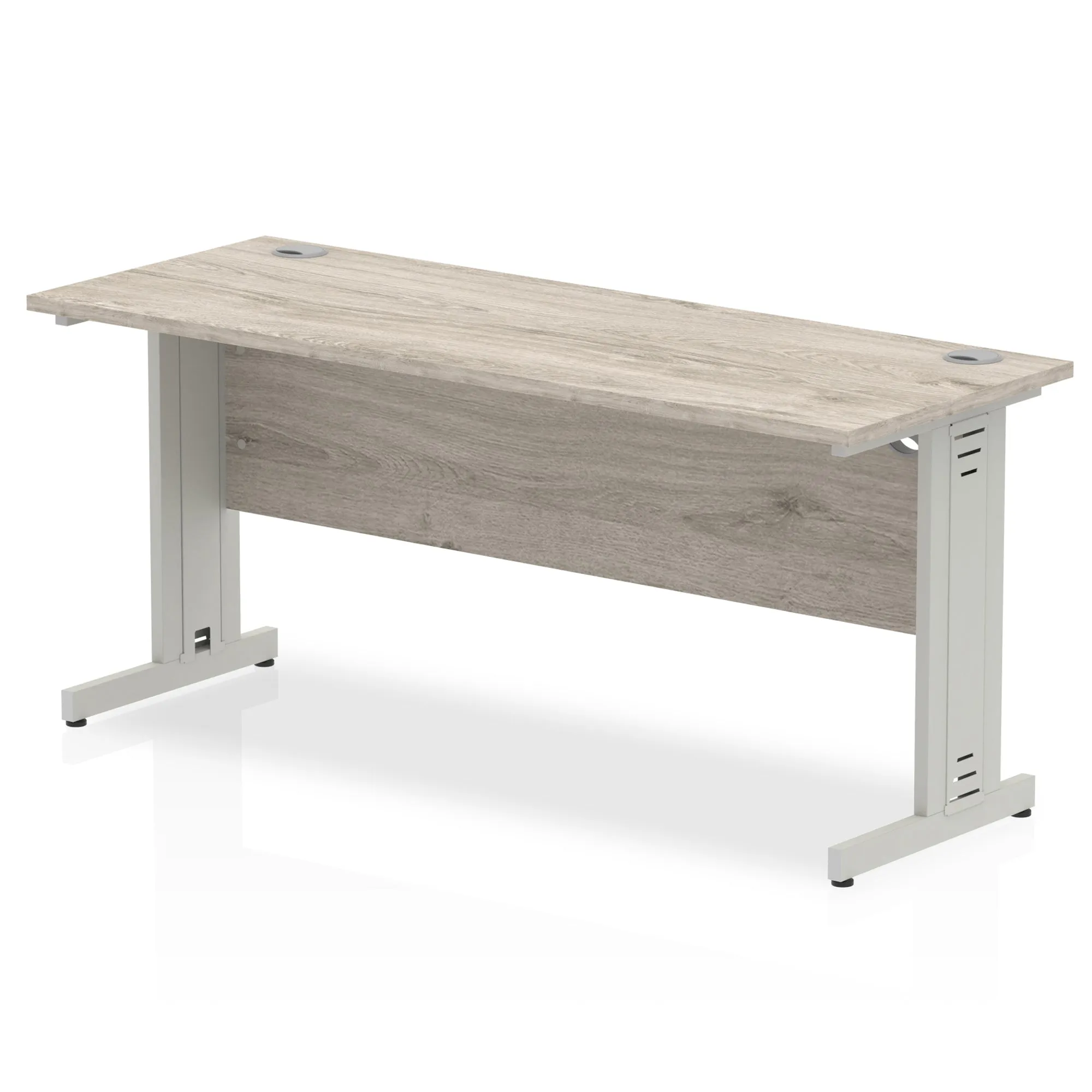 Impulse 1600mm Slimline Desk with Cable Managed Leg - MFC Rectangular Table, Self-Assembly, 5-Year Guarantee, Silver/White Frame