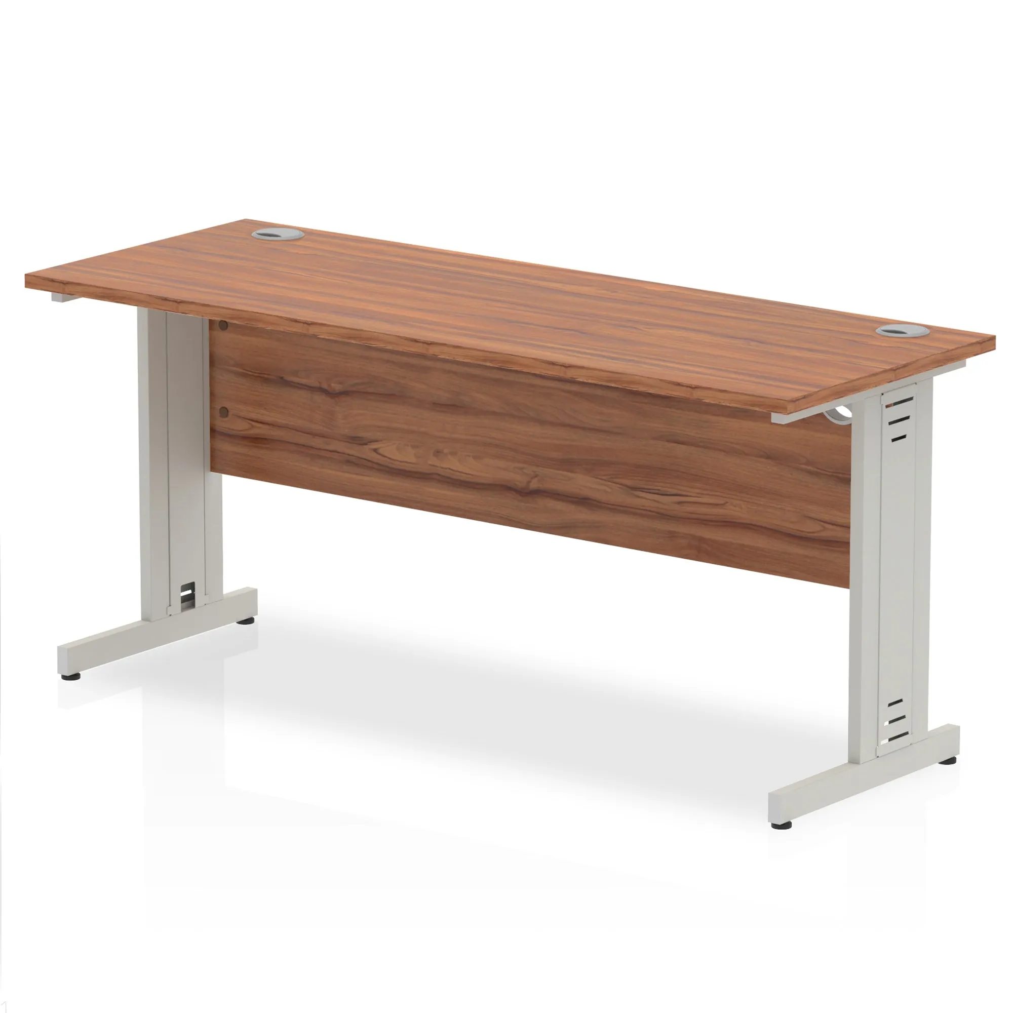 Impulse 1600mm Slimline Desk with Cable Managed Leg - MFC Rectangular Table, Self-Assembly, 5-Year Guarantee, Silver/White Frame
