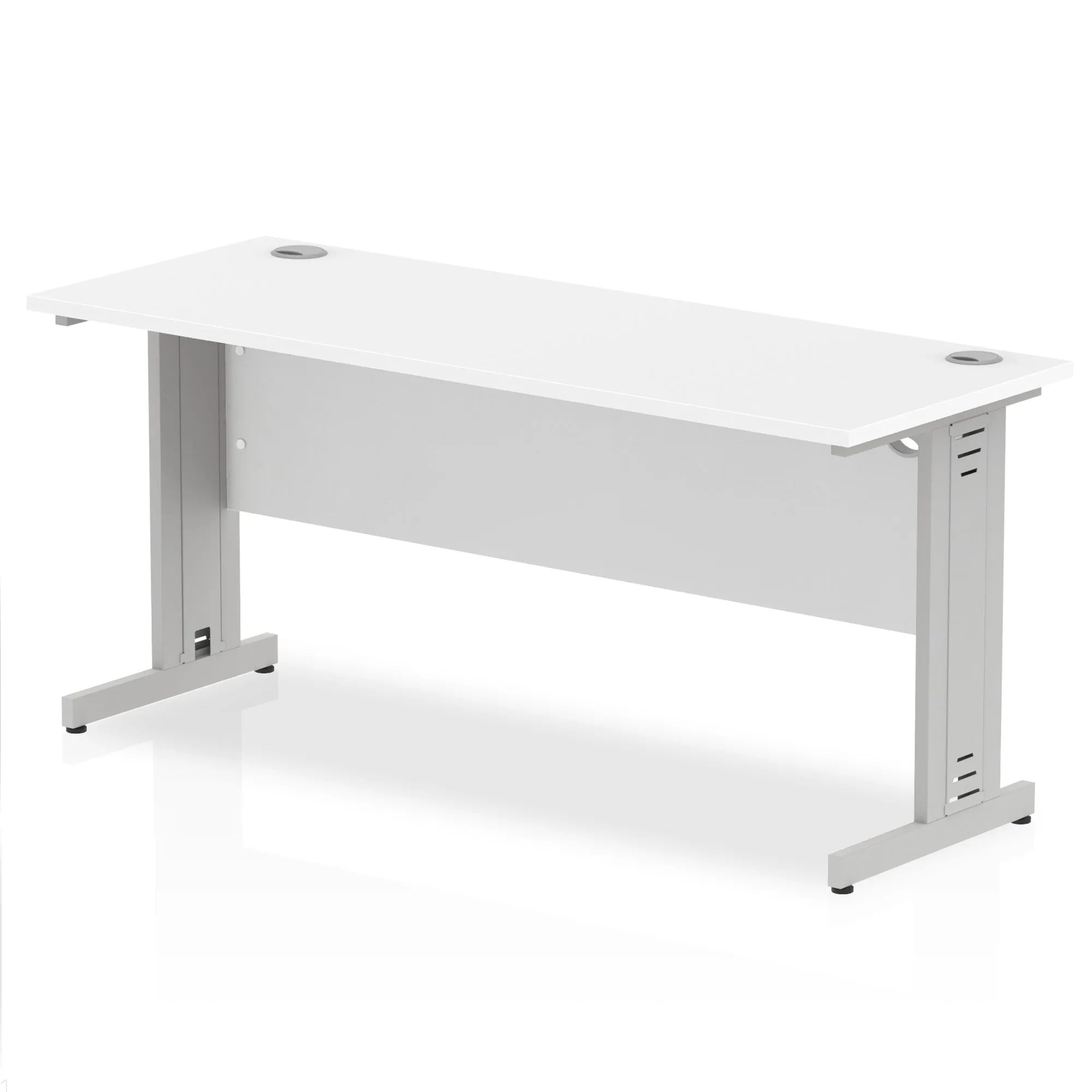 Impulse 1600mm Slimline Desk with Cable Managed Leg - MFC Rectangular Table, Self-Assembly, 5-Year Guarantee, Silver/White Frame
