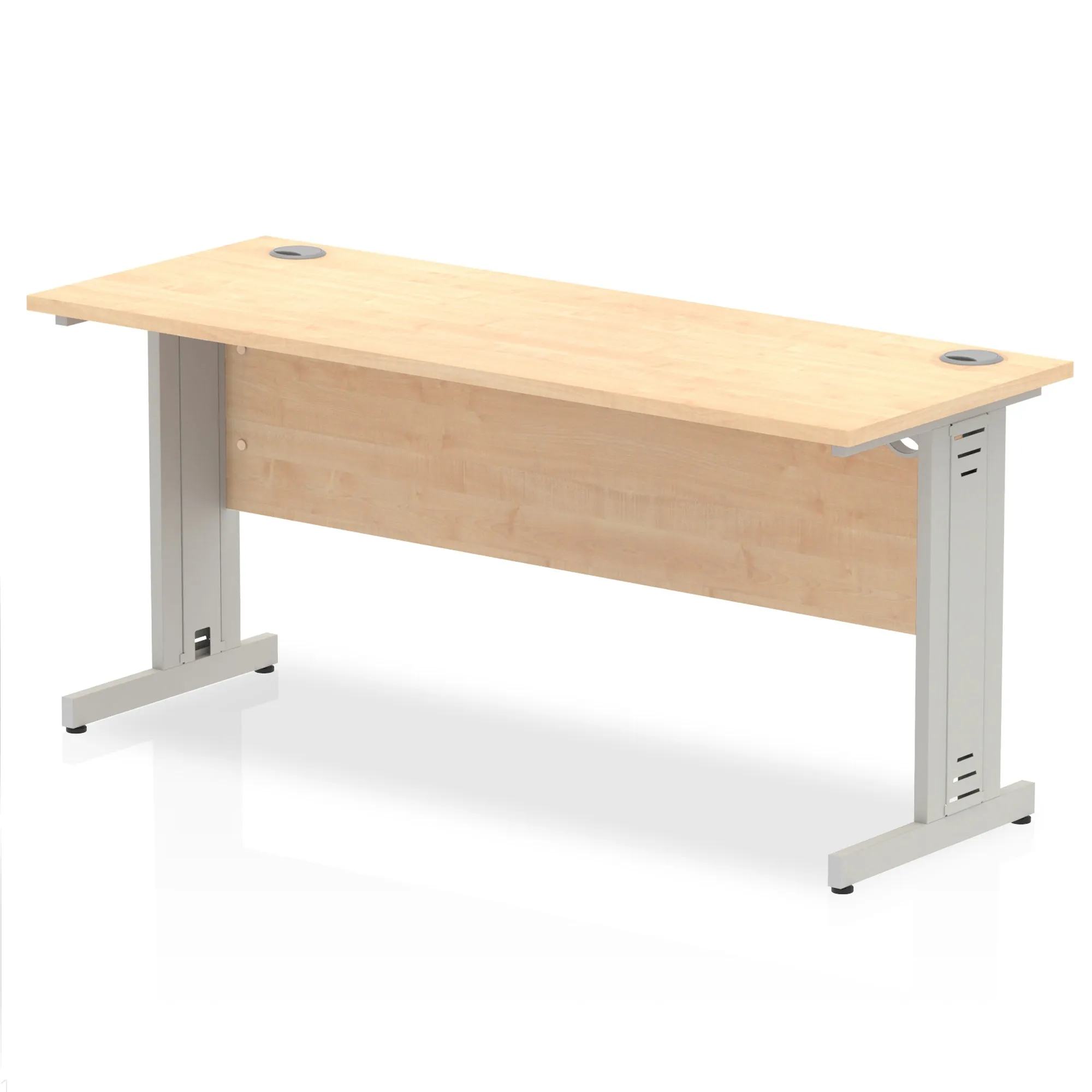 Impulse 1600mm Slimline Desk with Cable Managed Leg - MFC Rectangular Table, Self-Assembly, 5-Year Guarantee, Silver/White Frame