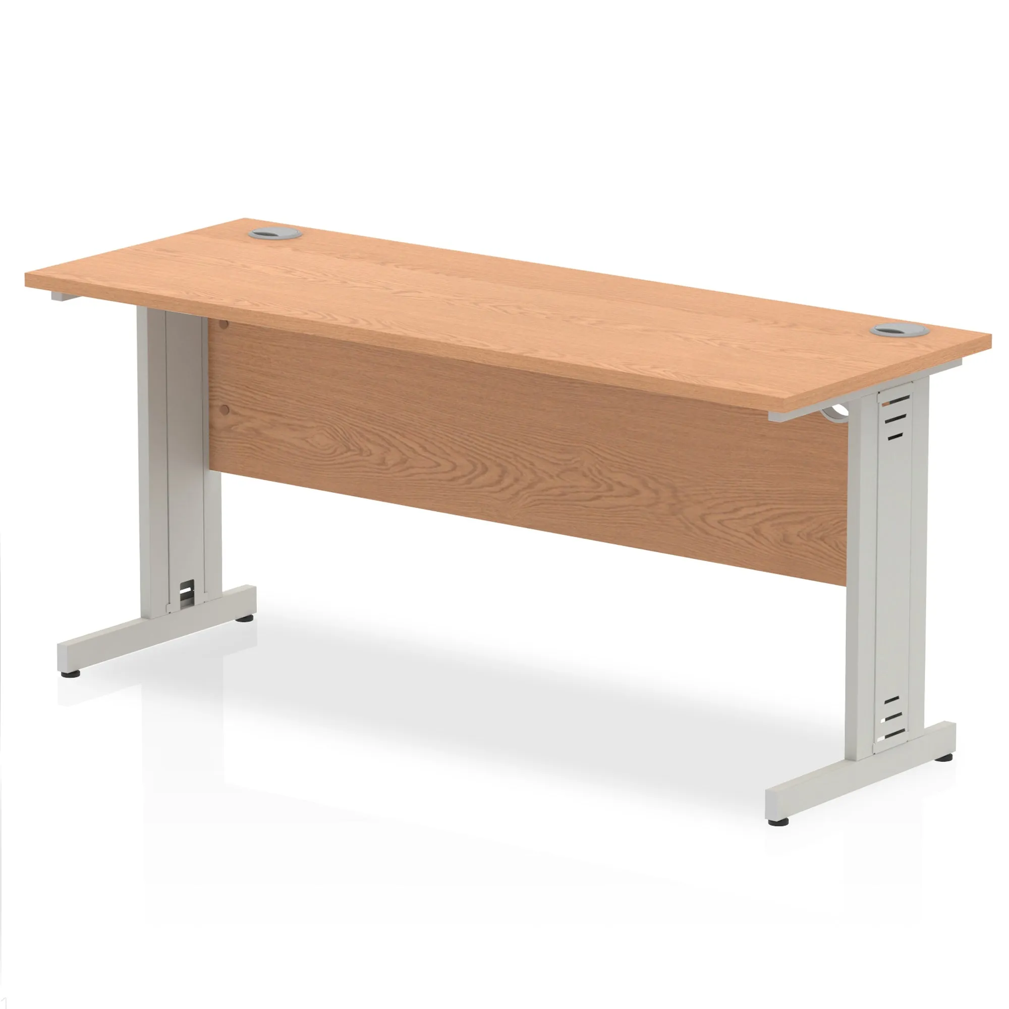 Impulse 1600mm Slimline Desk with Cable Managed Leg - MFC Rectangular Table, Self-Assembly, 5-Year Guarantee, Silver/White Frame