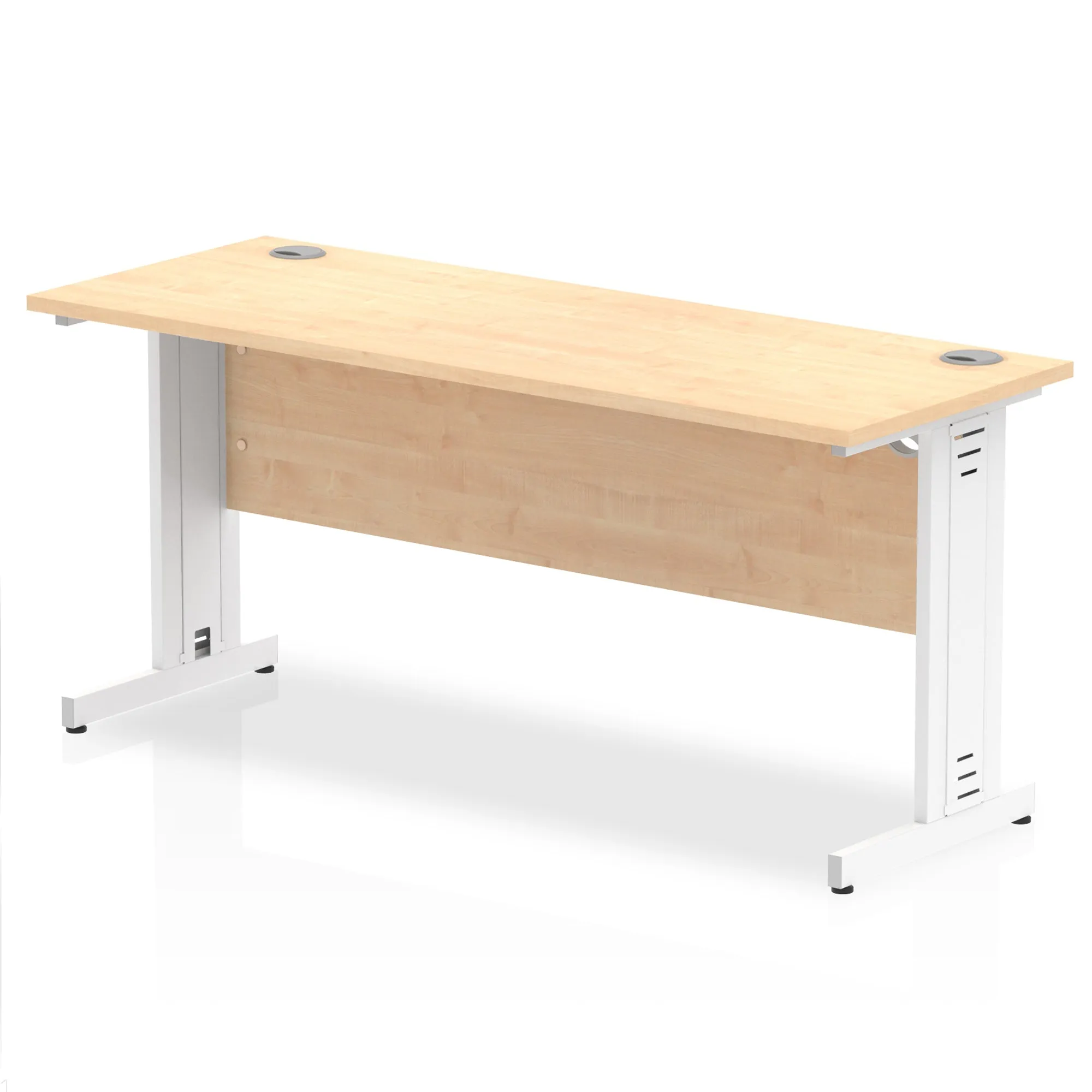Impulse 1600mm Slimline Desk with Cable Managed Leg - MFC Rectangular Table, Self-Assembly, 5-Year Guarantee, Silver/White Frame