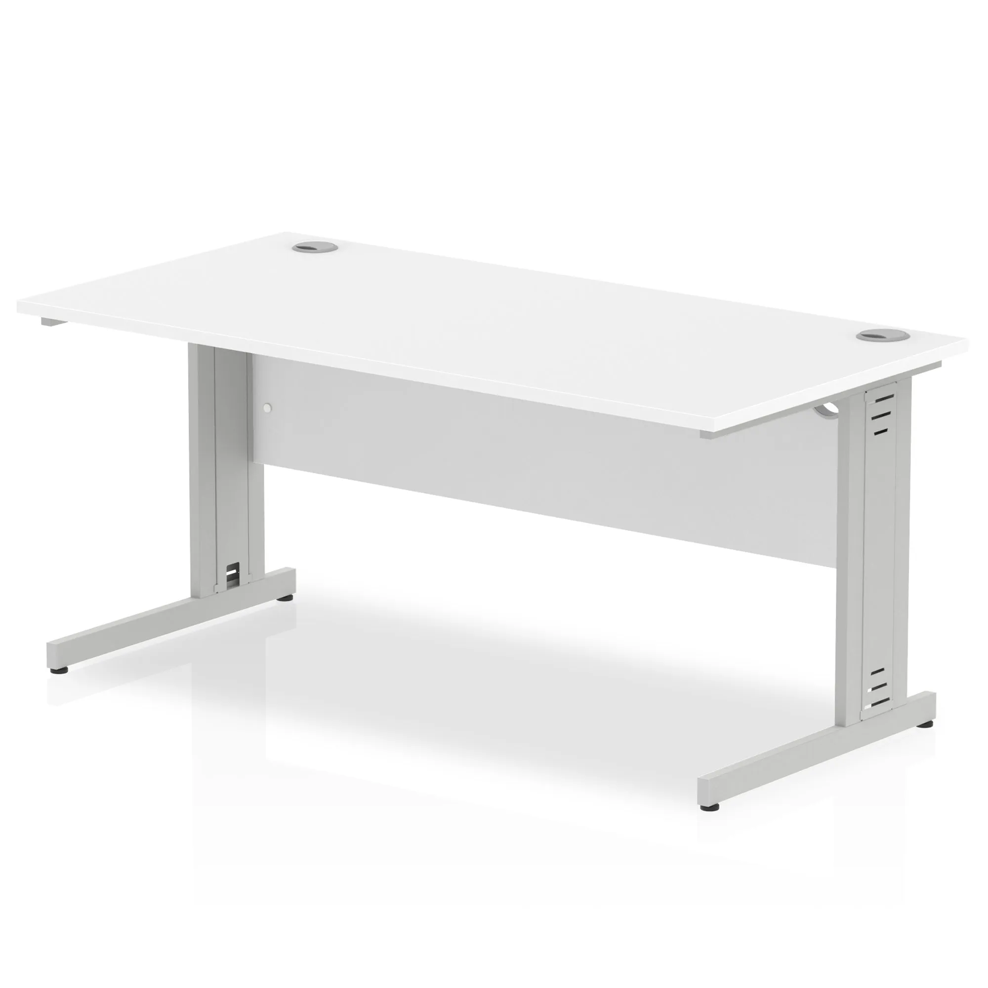 Impulse 1600mm Straight Desk with Cable Managed Leg - MFC Rectangular Table, 1600x800, Silver/White Frame, 5-Year Guarantee