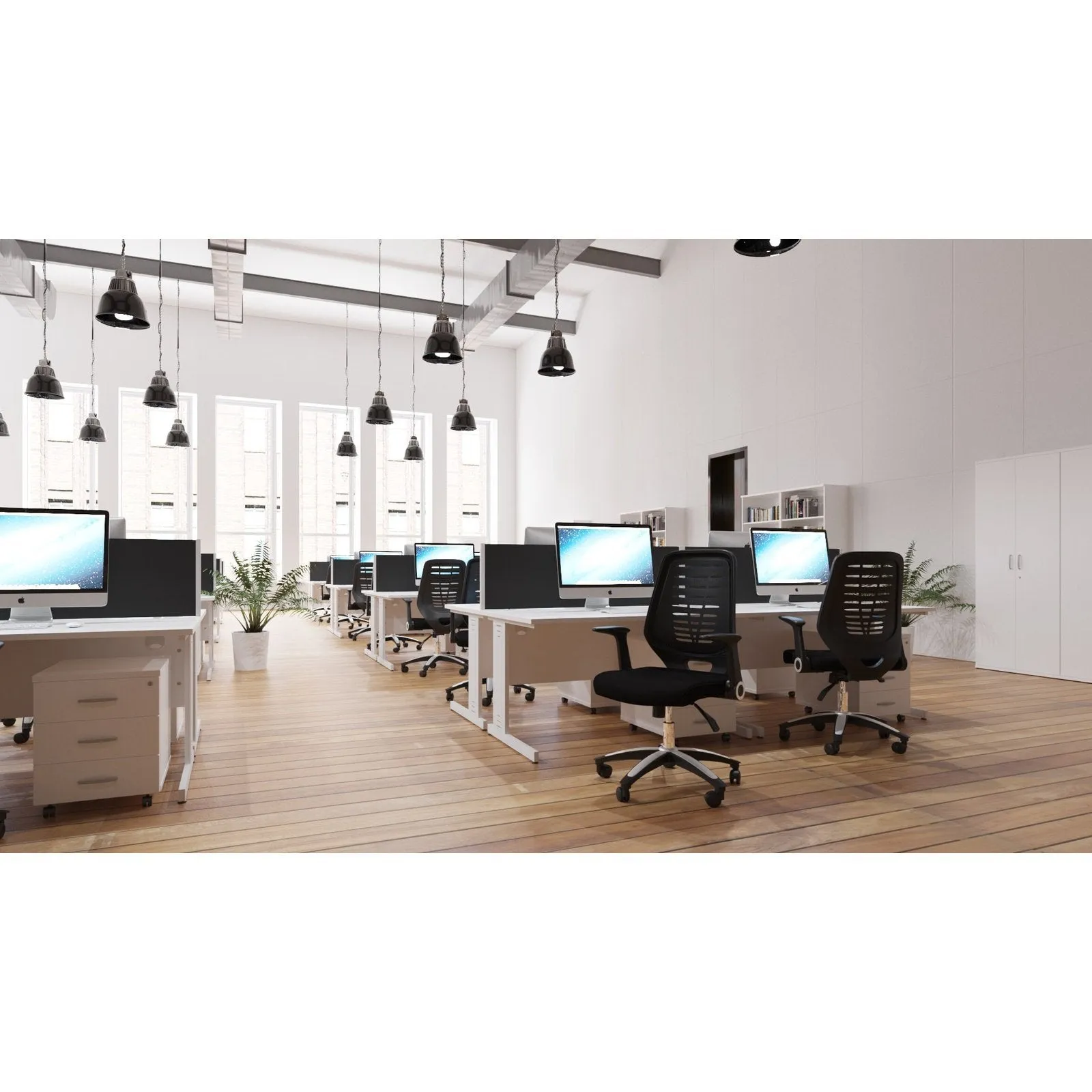 Impulse 1600mm Straight Desk with Cable Managed Leg - MFC Rectangular Table, 1600x800, Silver/White Frame, 5-Year Guarantee