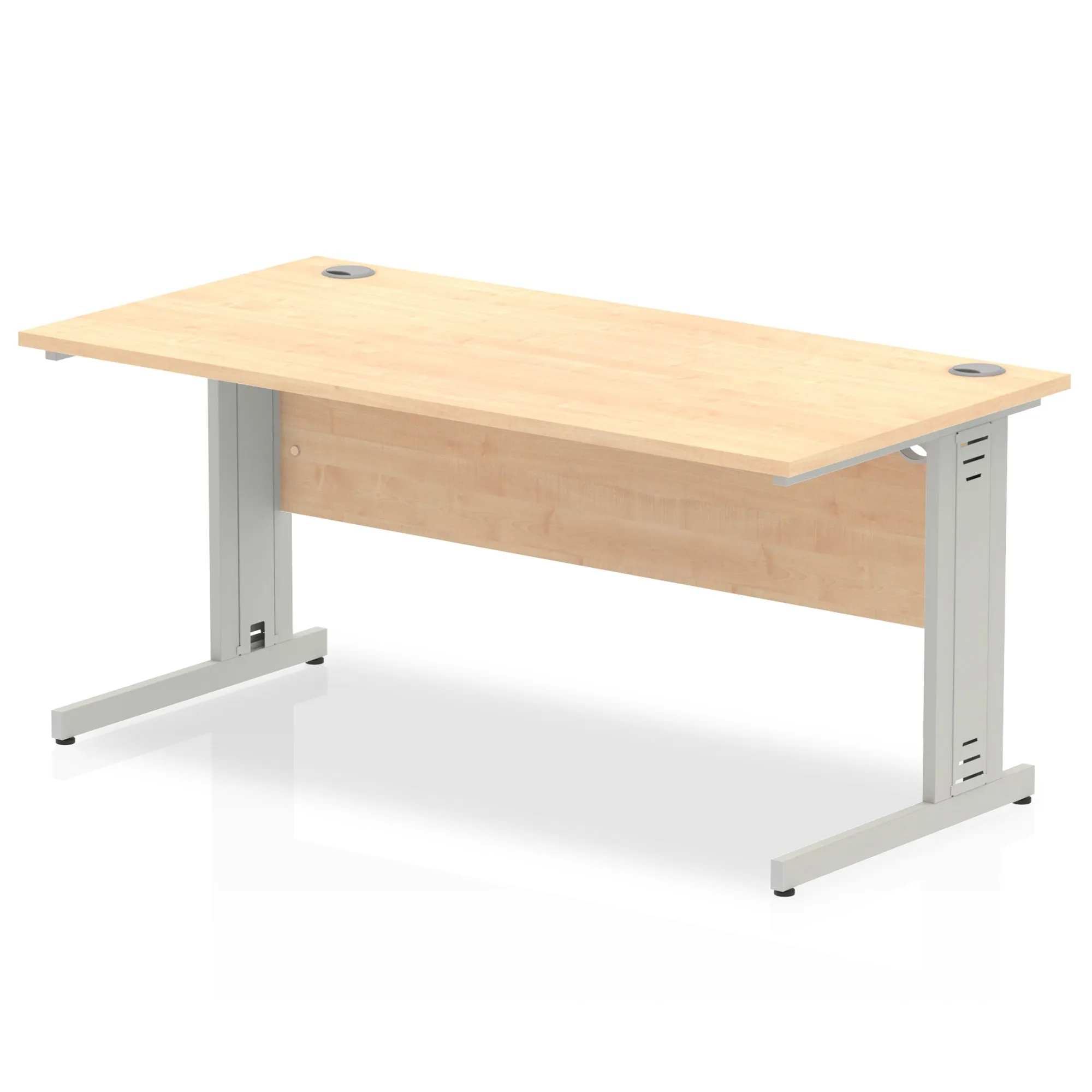 Impulse 1600mm Straight Desk with Cable Managed Leg - MFC Rectangular Table, 1600x800, Silver/White Frame, 5-Year Guarantee