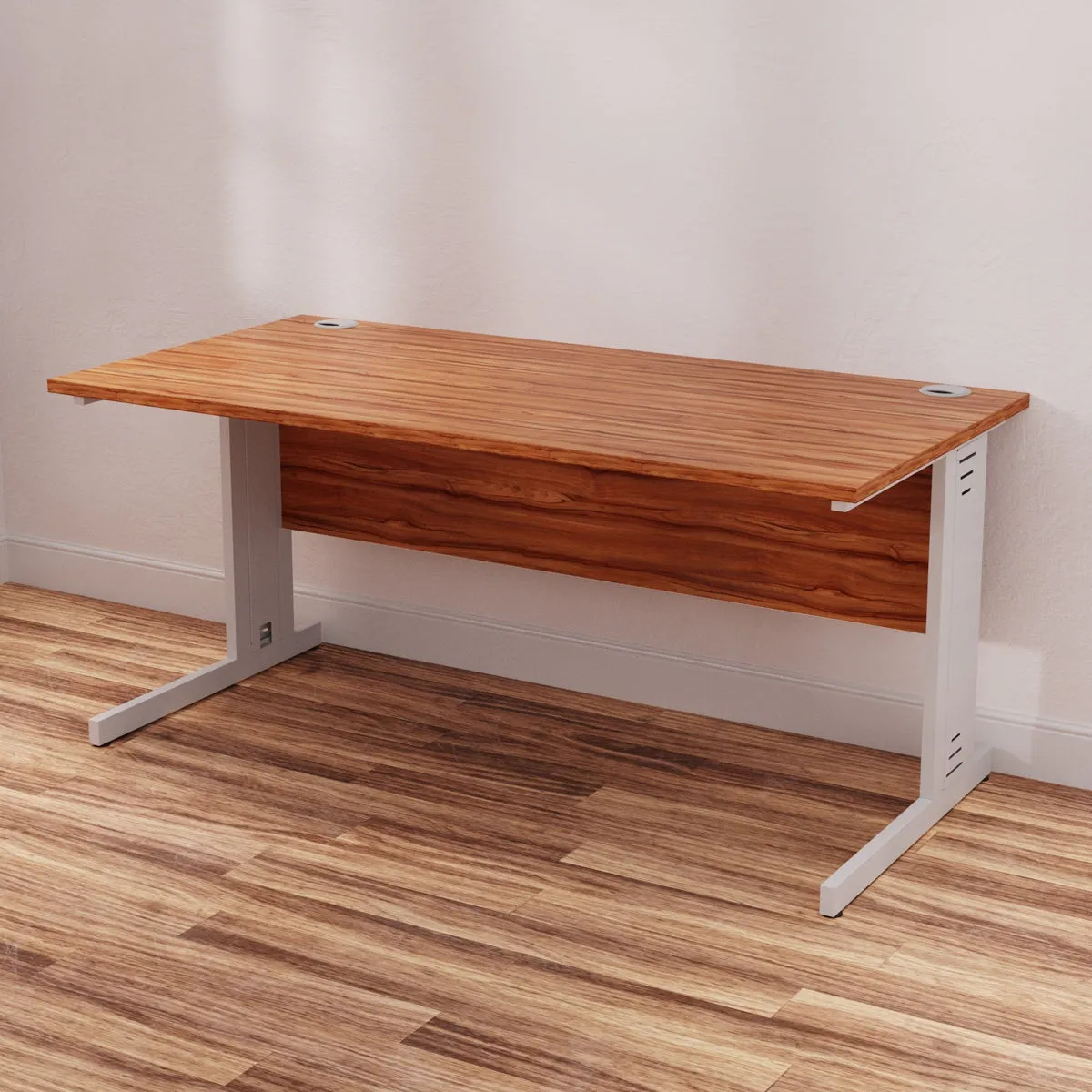Impulse 1600mm Straight Desk with Cable Managed Leg - MFC Rectangular Table, 1600x800, Silver/White Frame, 5-Year Guarantee