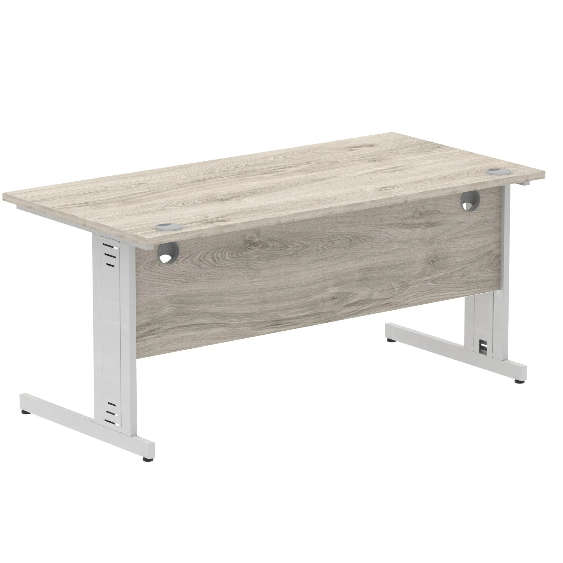 Impulse 1600mm Straight Desk with Cable Managed Leg - MFC Rectangular Table, 1600x800, Silver/White Frame, 5-Year Guarantee