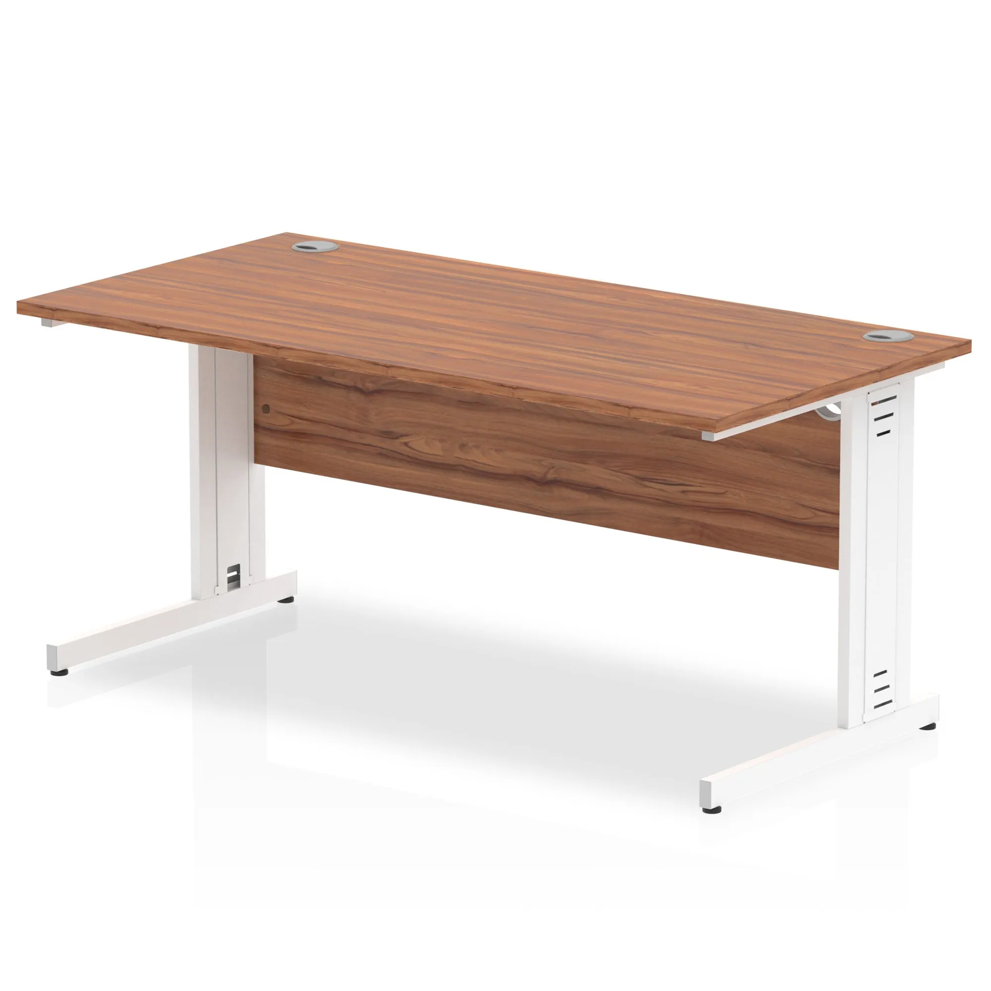Impulse 1600mm Straight Desk with Cable Managed Leg - MFC Rectangular Table, 1600x800, Silver/White Frame, 5-Year Guarantee