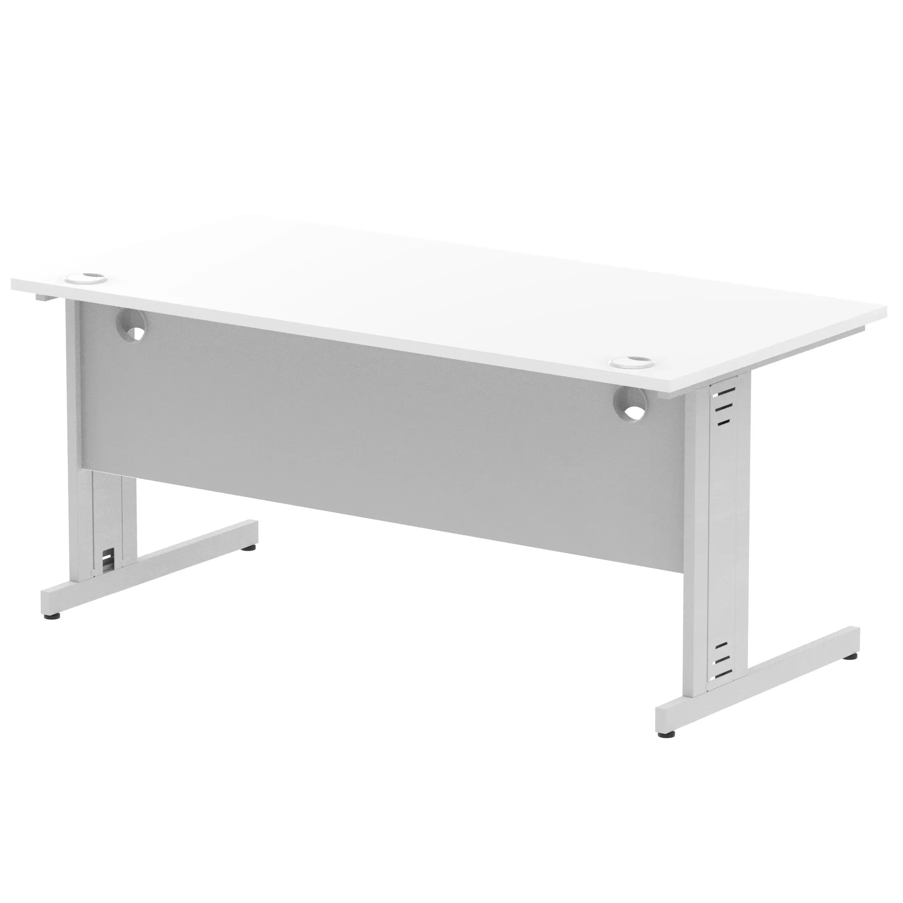 Impulse 1600mm Straight Desk with Cable Managed Leg - MFC Rectangular Table, 1600x800, Silver/White Frame, 5-Year Guarantee