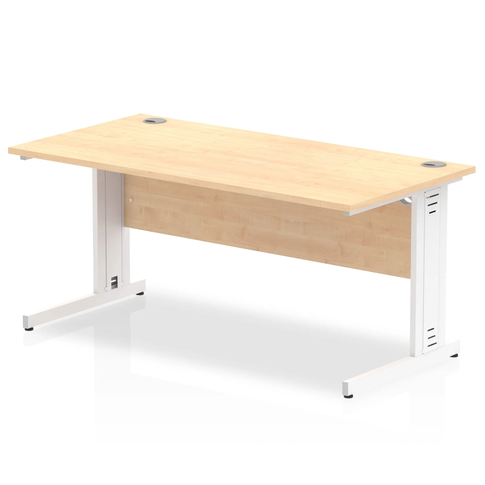 Impulse 1600mm Straight Desk with Cable Managed Leg - MFC Rectangular Table, 1600x800, Silver/White Frame, 5-Year Guarantee