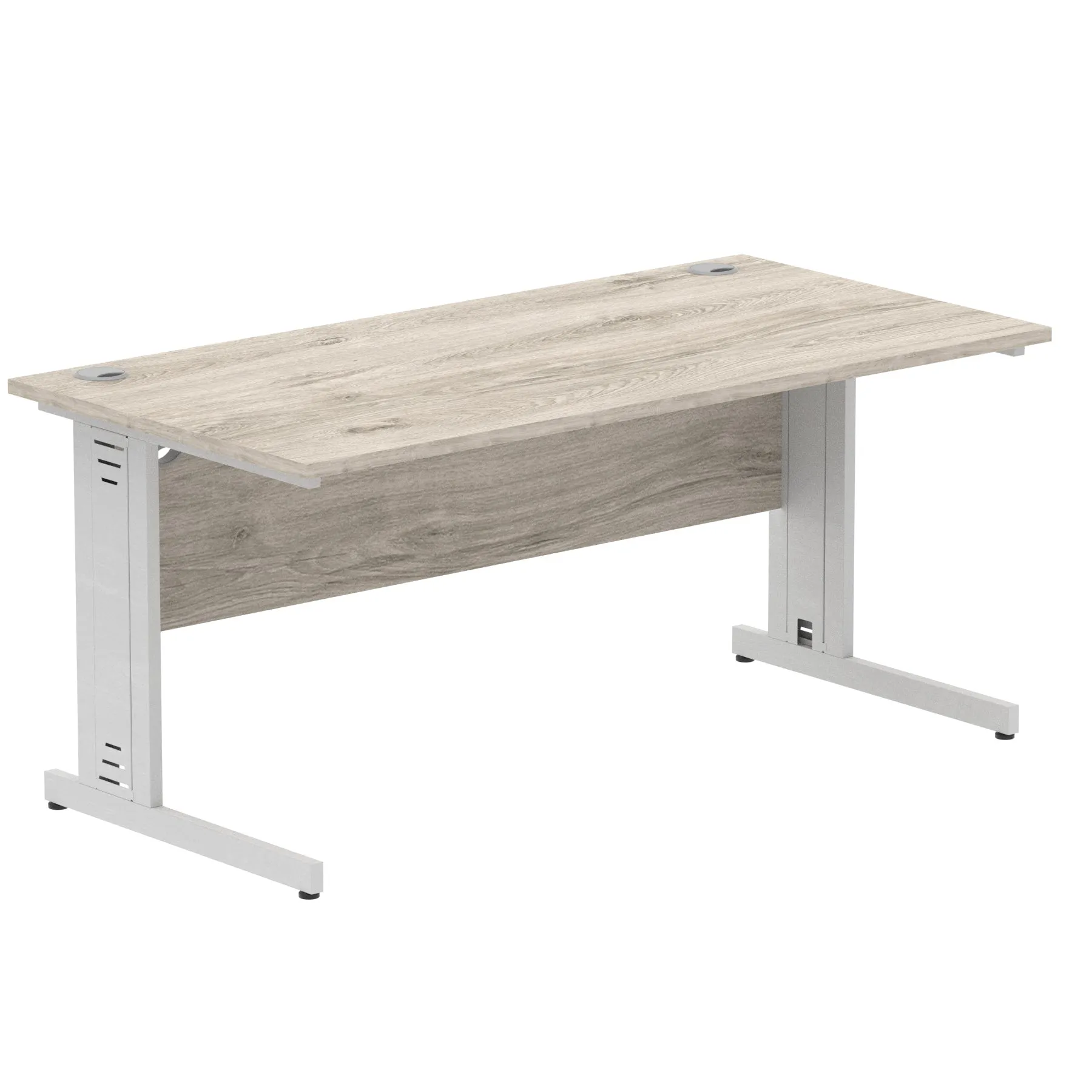 Impulse 1600mm Straight Desk with Cable Managed Leg - MFC Rectangular Table, 1600x800, Silver/White Frame, 5-Year Guarantee