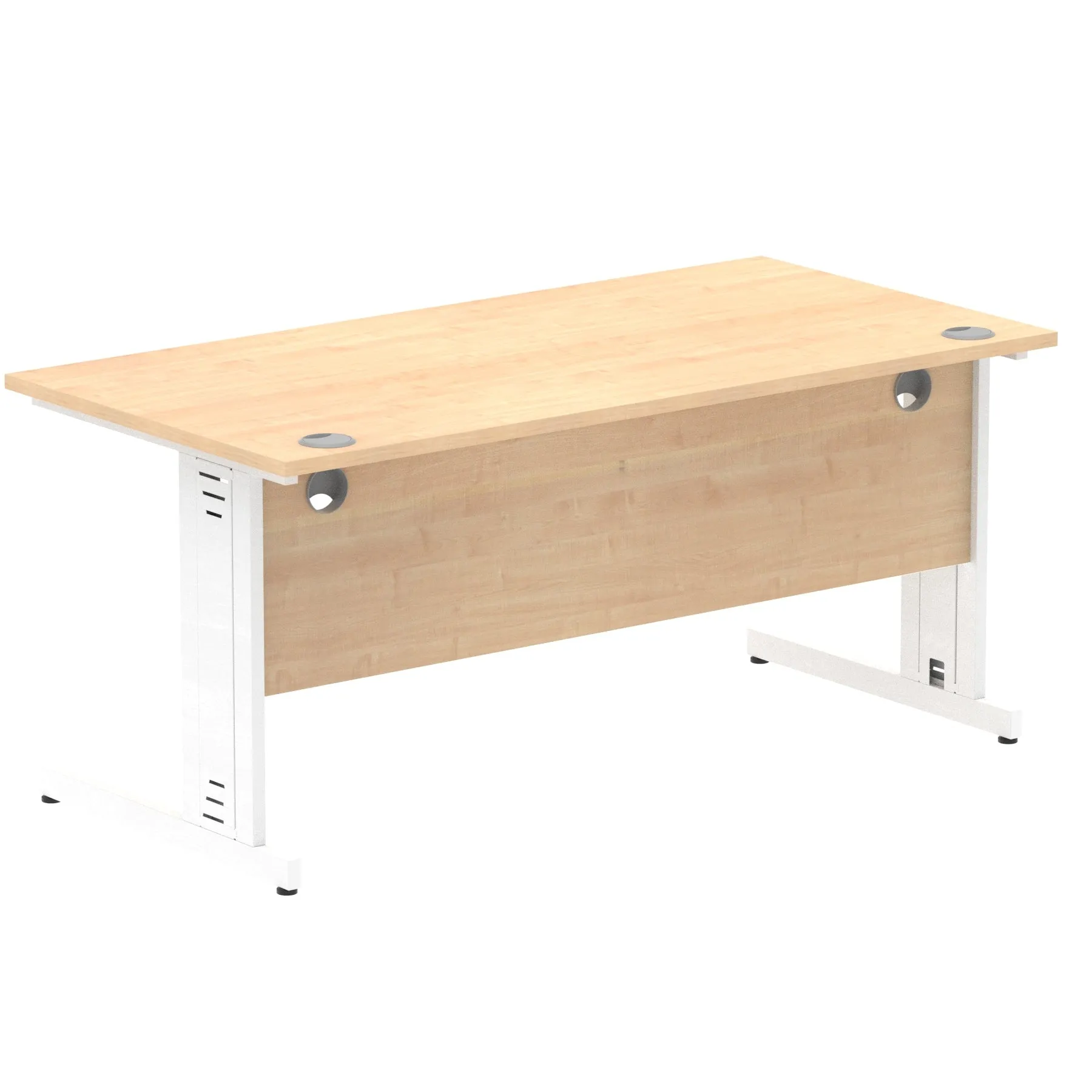 Impulse 1600mm Straight Desk with Cable Managed Leg - MFC Rectangular Table, 1600x800, Silver/White Frame, 5-Year Guarantee