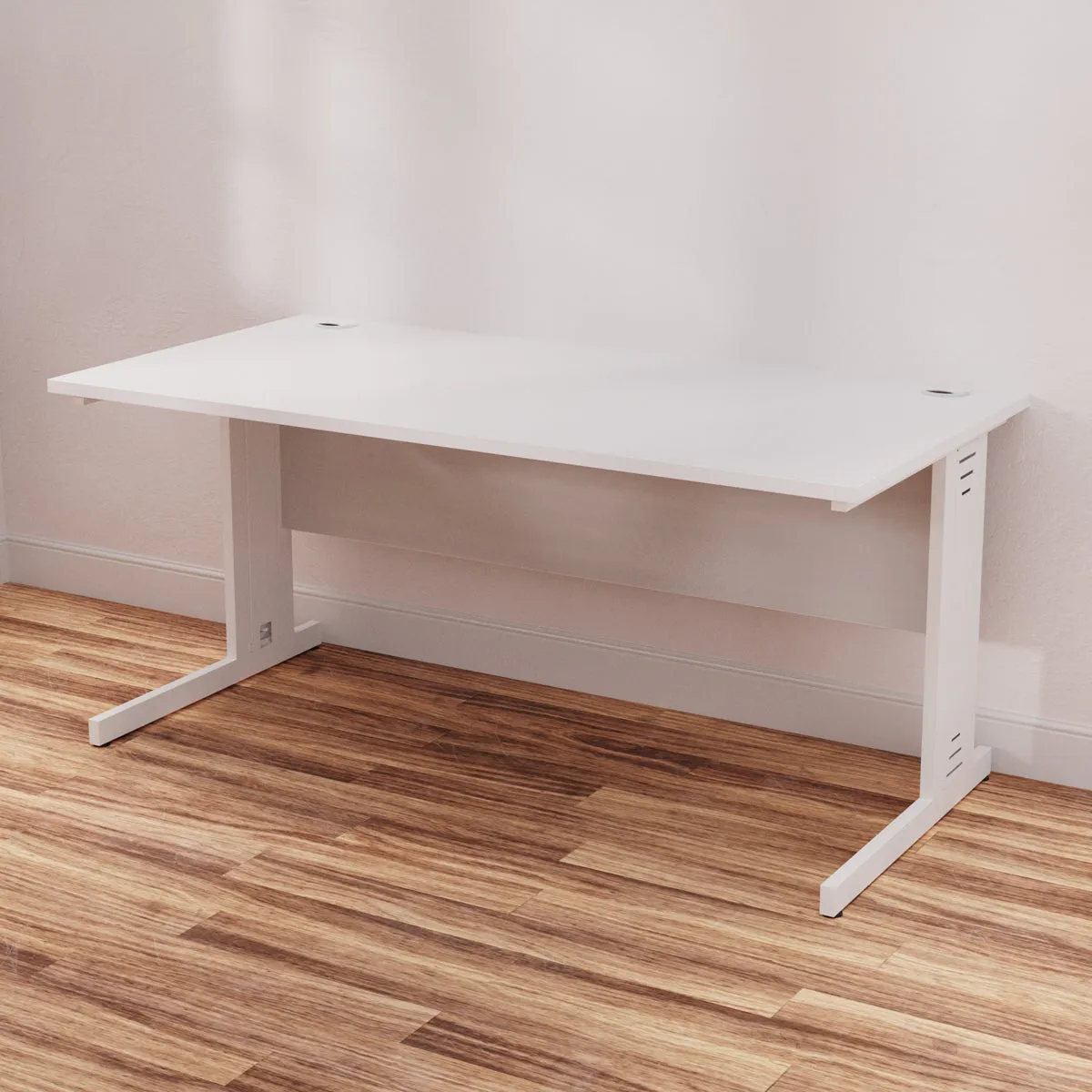 Impulse 1600mm Straight Desk with Cable Managed Leg - MFC Rectangular Table, 1600x800, Silver/White Frame, 5-Year Guarantee