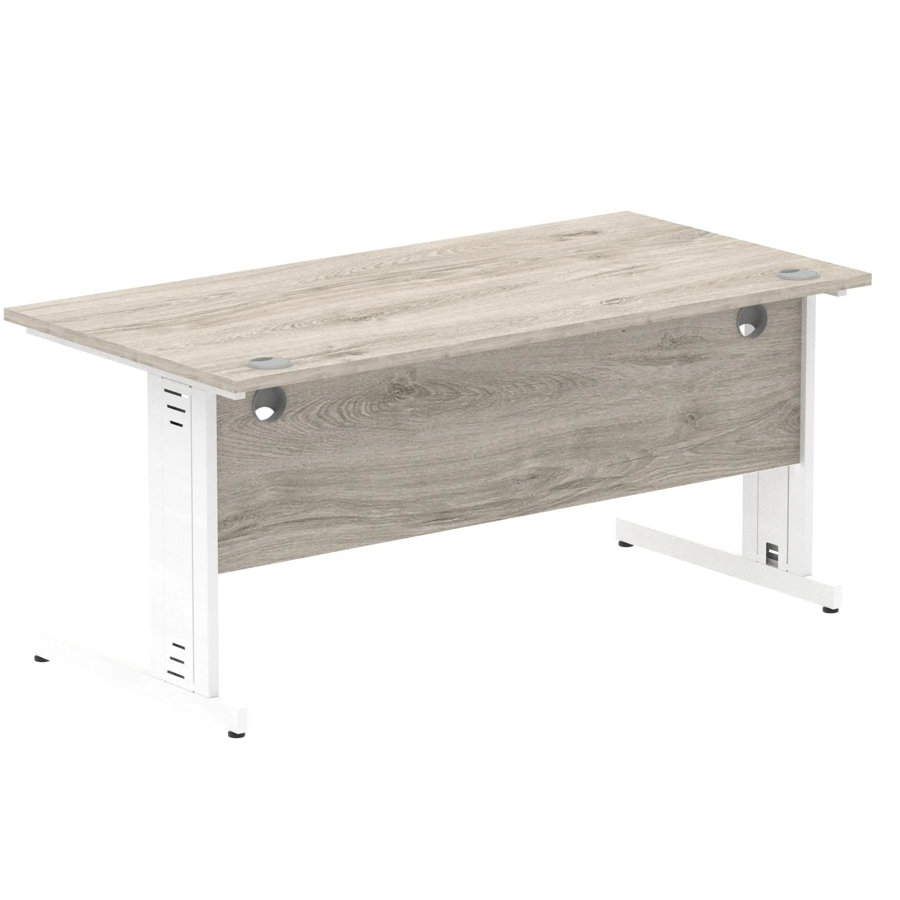 Impulse 1600mm Straight Desk with Cable Managed Leg - MFC Rectangular Table, 1600x800, Silver/White Frame, 5-Year Guarantee
