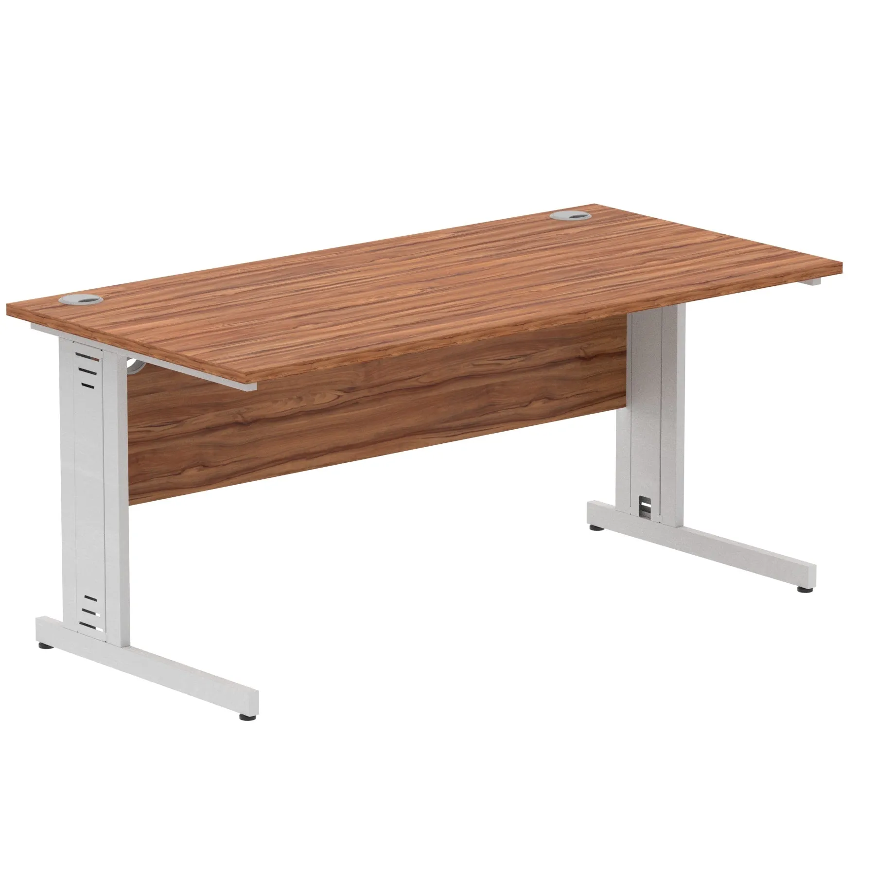 Impulse 1600mm Straight Desk with Cable Managed Leg - MFC Rectangular Table, 1600x800, Silver/White Frame, 5-Year Guarantee