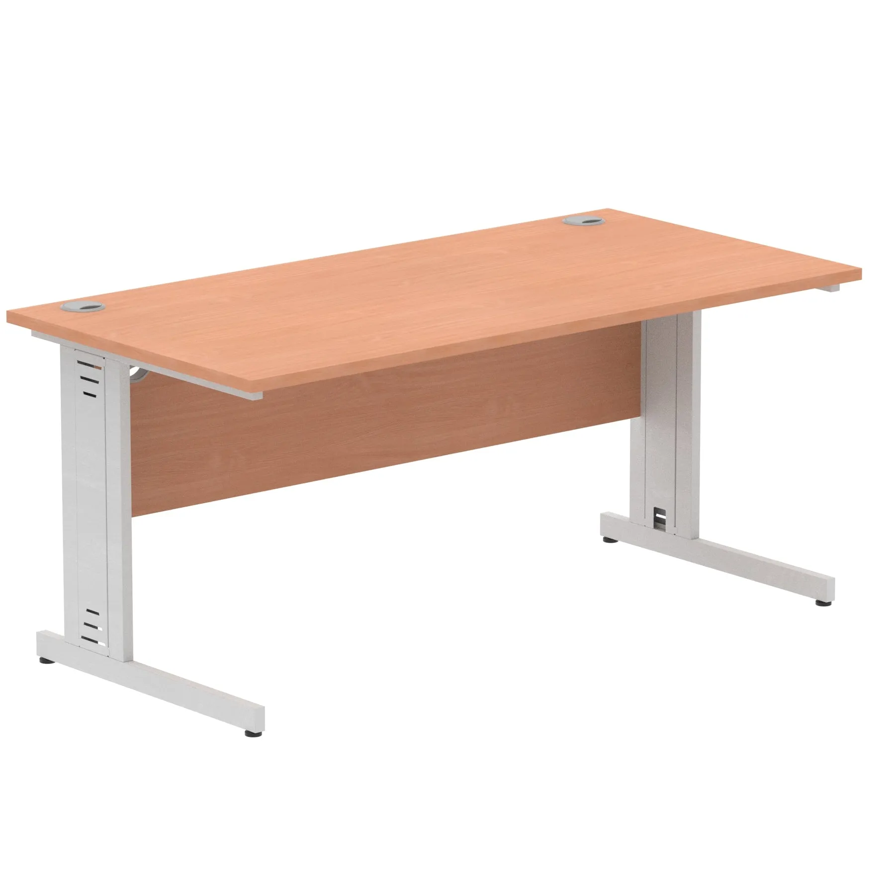 Impulse 1600mm Straight Desk with Cable Managed Leg - MFC Rectangular Table, 1600x800, Silver/White Frame, 5-Year Guarantee