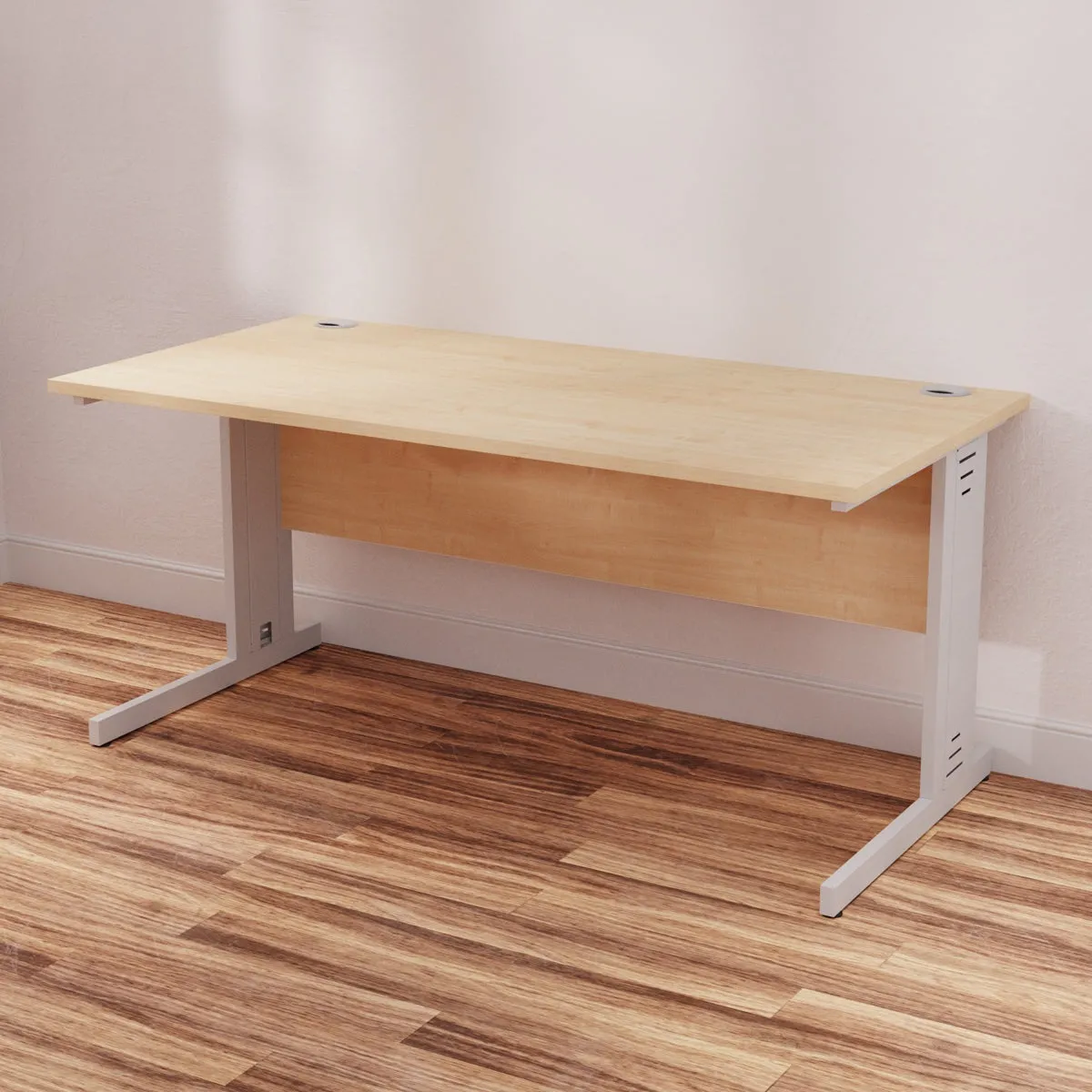 Impulse 1600mm Straight Desk with Cable Managed Leg - MFC Rectangular Table, 1600x800, Silver/White Frame, 5-Year Guarantee