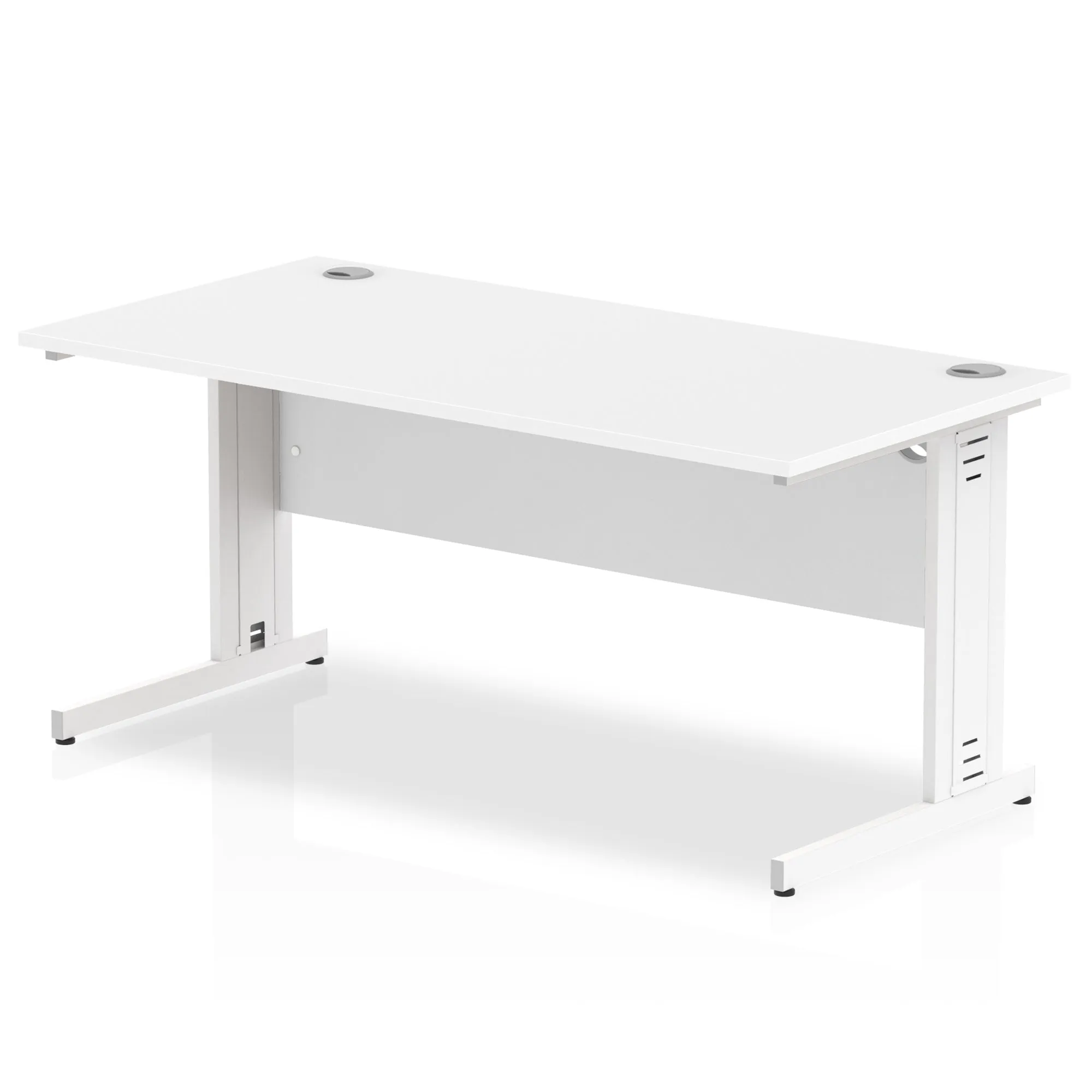 Impulse 1600mm Straight Desk with Cable Managed Leg - MFC Rectangular Table, 1600x800, Silver/White Frame, 5-Year Guarantee