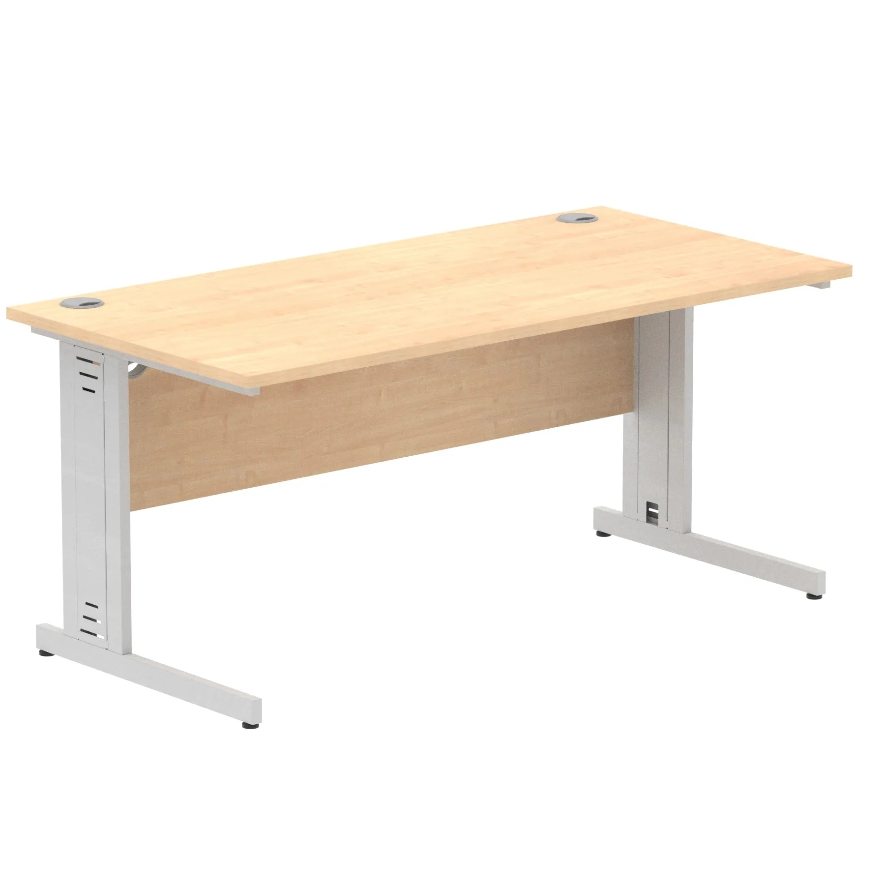 Impulse 1600mm Straight Desk with Cable Managed Leg - MFC Rectangular Table, 1600x800, Silver/White Frame, 5-Year Guarantee