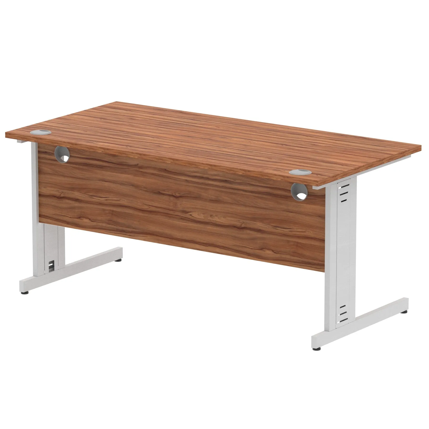Impulse 1600mm Straight Desk with Cable Managed Leg - MFC Rectangular Table, 1600x800, Silver/White Frame, 5-Year Guarantee