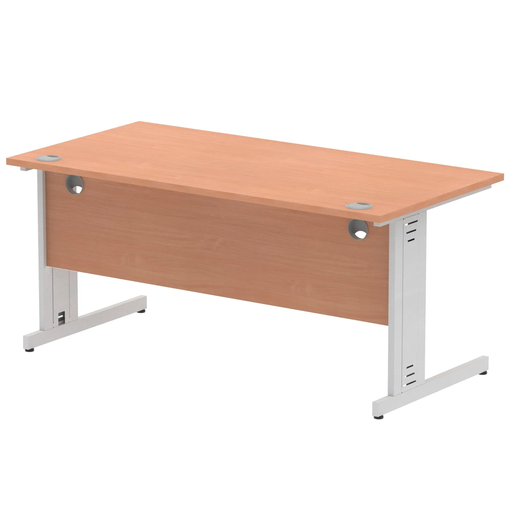 Impulse 1600mm Straight Desk with Cable Managed Leg - MFC Rectangular Table, 1600x800, Silver/White Frame, 5-Year Guarantee