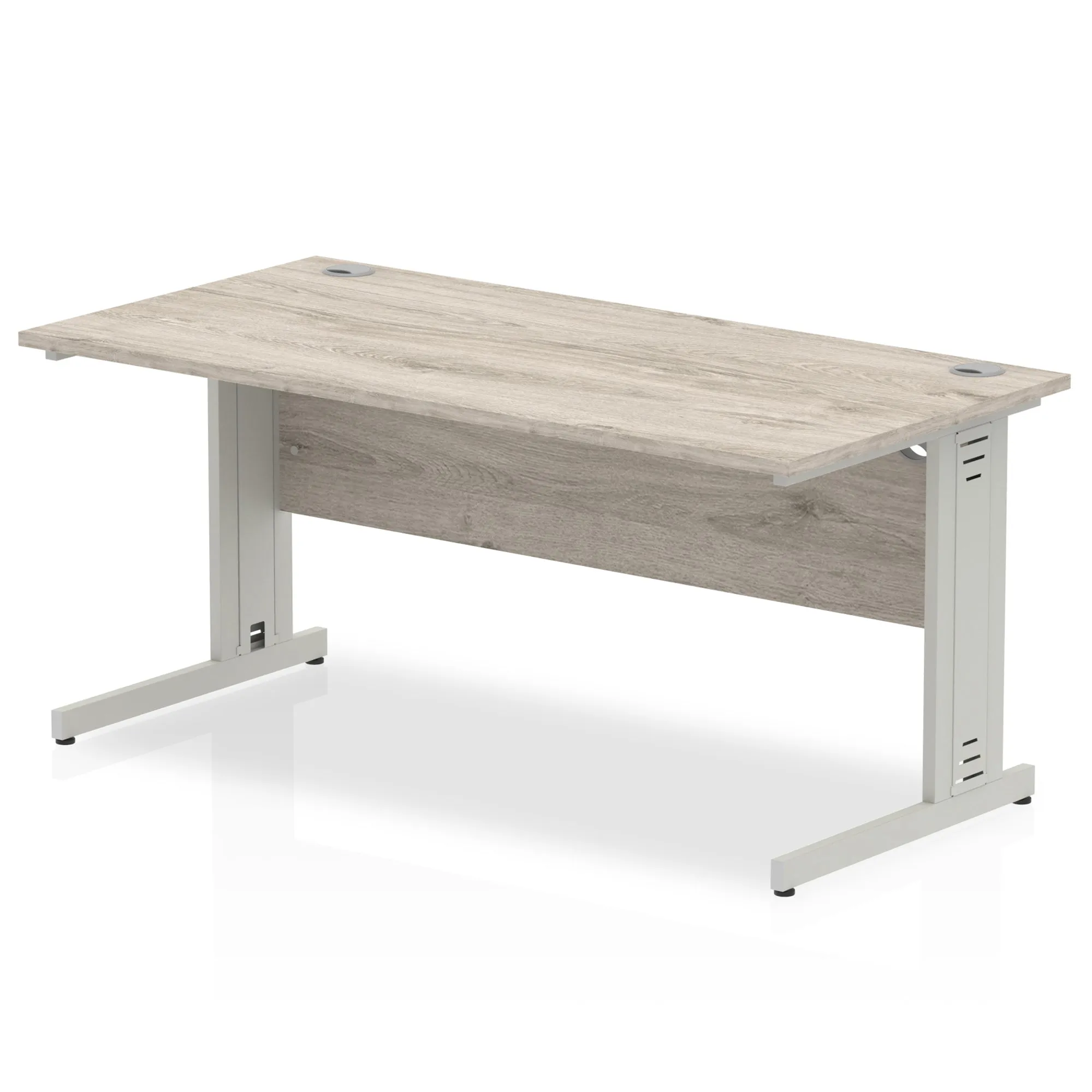 Impulse 1600mm Straight Desk with Cable Managed Leg - MFC Rectangular Table, 1600x800, Silver/White Frame, 5-Year Guarantee