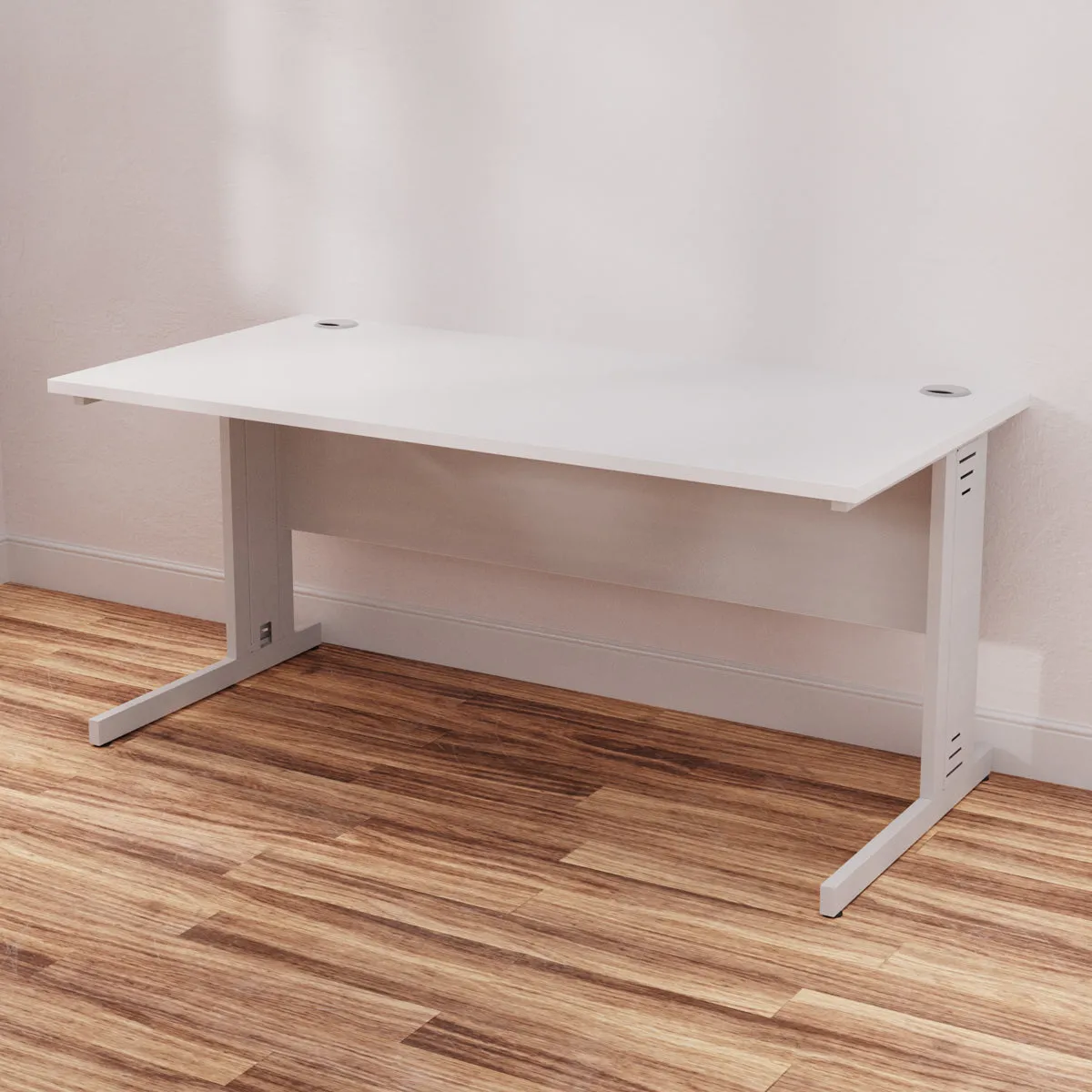 Impulse 1600mm Straight Desk with Cable Managed Leg - MFC Rectangular Table, 1600x800, Silver/White Frame, 5-Year Guarantee
