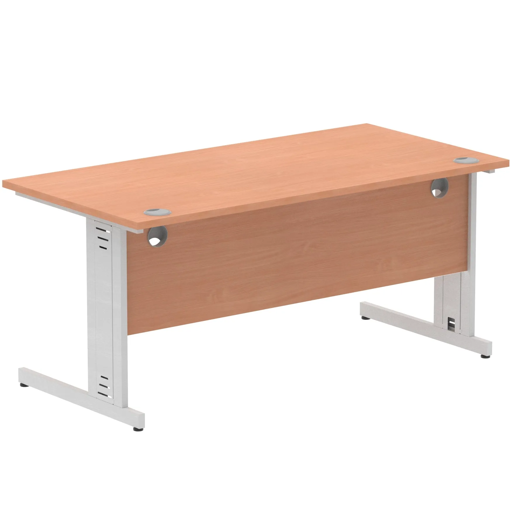 Impulse 1600mm Straight Desk with Cable Managed Leg - MFC Rectangular Table, 1600x800, Silver/White Frame, 5-Year Guarantee