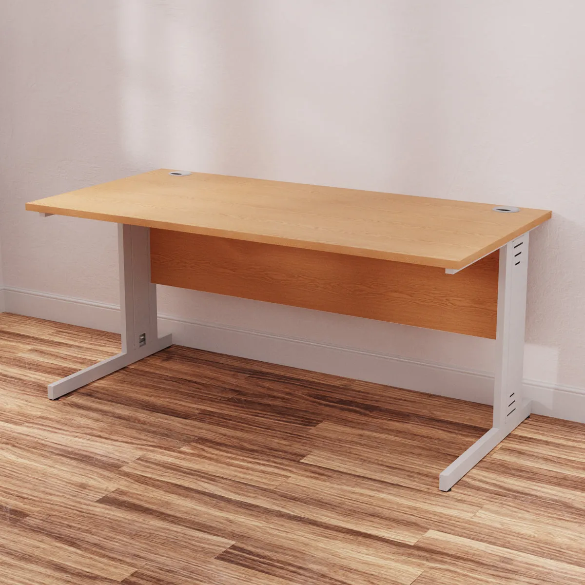 Impulse 1600mm Straight Desk with Cable Managed Leg - MFC Rectangular Table, 1600x800, Silver/White Frame, 5-Year Guarantee