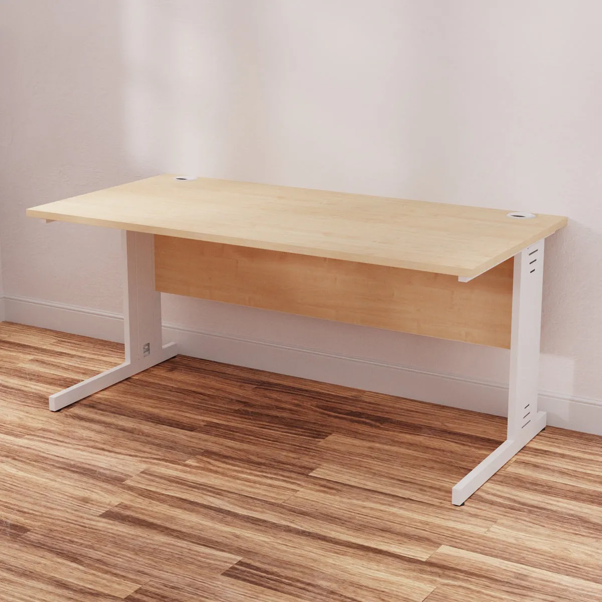 Impulse 1600mm Straight Desk with Cable Managed Leg - MFC Rectangular Table, 1600x800, Silver/White Frame, 5-Year Guarantee