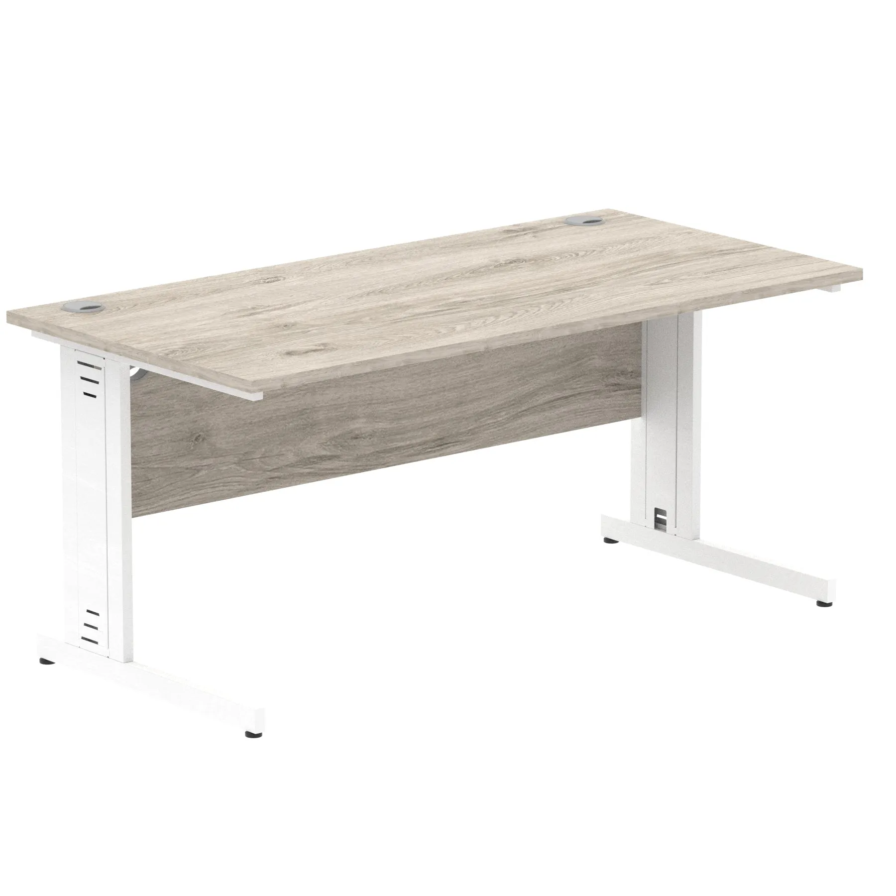 Impulse 1600mm Straight Desk with Cable Managed Leg - MFC Rectangular Table, 1600x800, Silver/White Frame, 5-Year Guarantee