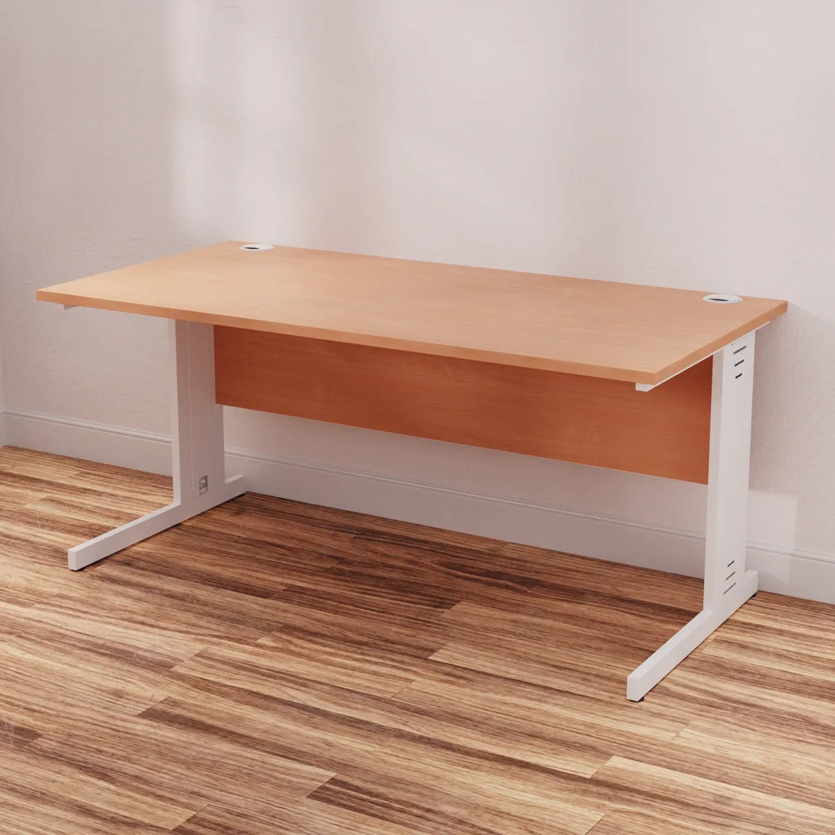 Impulse 1600mm Straight Desk with Cable Managed Leg - MFC Rectangular Table, 1600x800, Silver/White Frame, 5-Year Guarantee