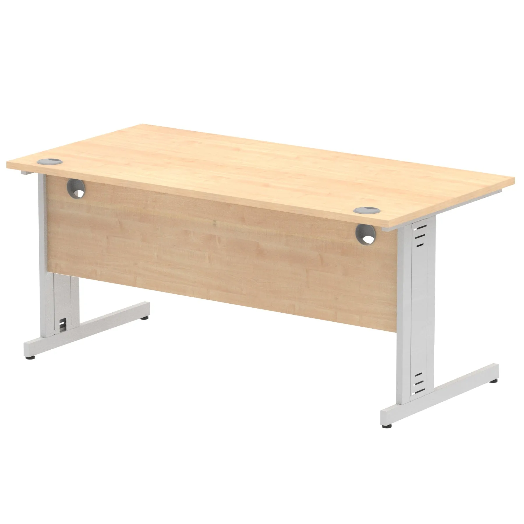 Impulse 1600mm Straight Desk with Cable Managed Leg - MFC Rectangular Table, 1600x800, Silver/White Frame, 5-Year Guarantee